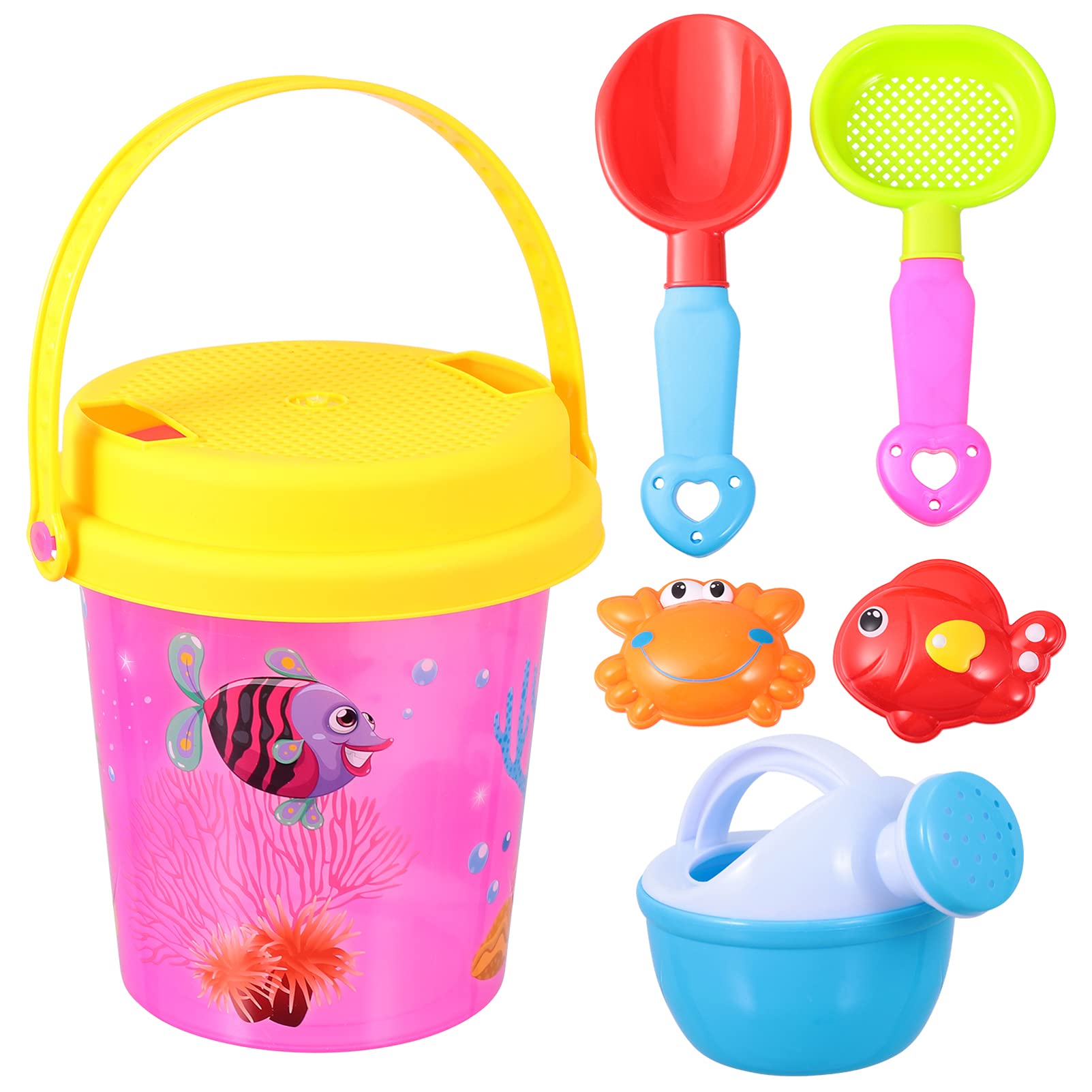 Zerodeko 7-Piece Kids Beach Sand Toy Set - Plastic Sand Bucket & Mini Toys for Summer Fun | Perfect for Beach Play, Sandcastles & Outdoor Activities
