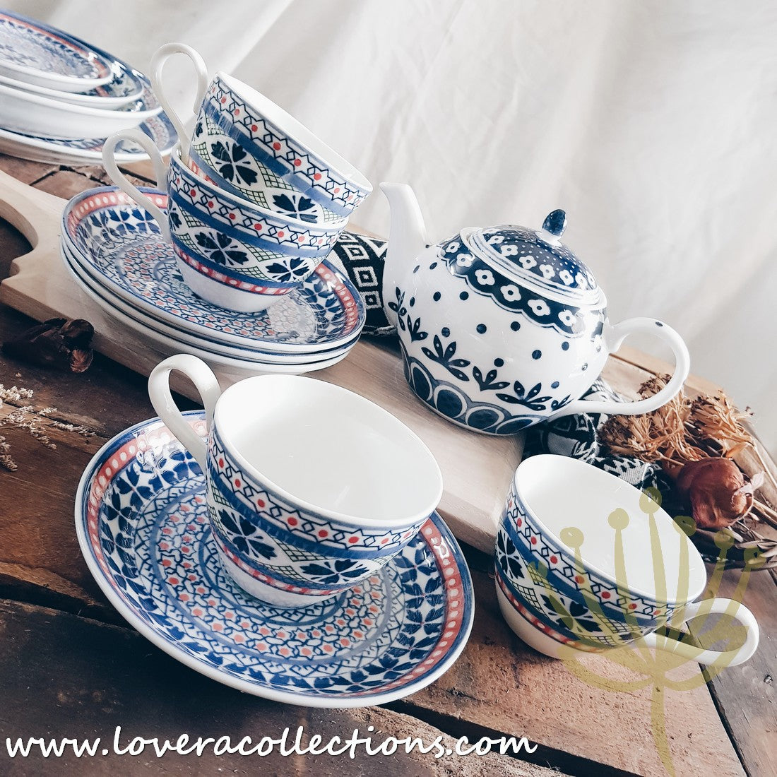 Awasaka Japan Blue Four Leaves Tea & Dinnerware Set - Premium Japanese Ceramic Tableware for Tea & Dining - Perfect for Home, Restaurants & Gifts