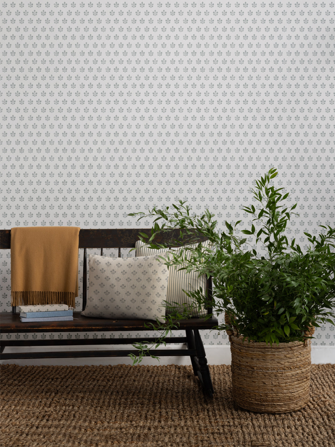 Sugar Paper Silver Sage Ensley White Ground Wallpaper - Elegant Peel & Stick Wallpaper for Bedroom, Living Room, and Nursery Decor