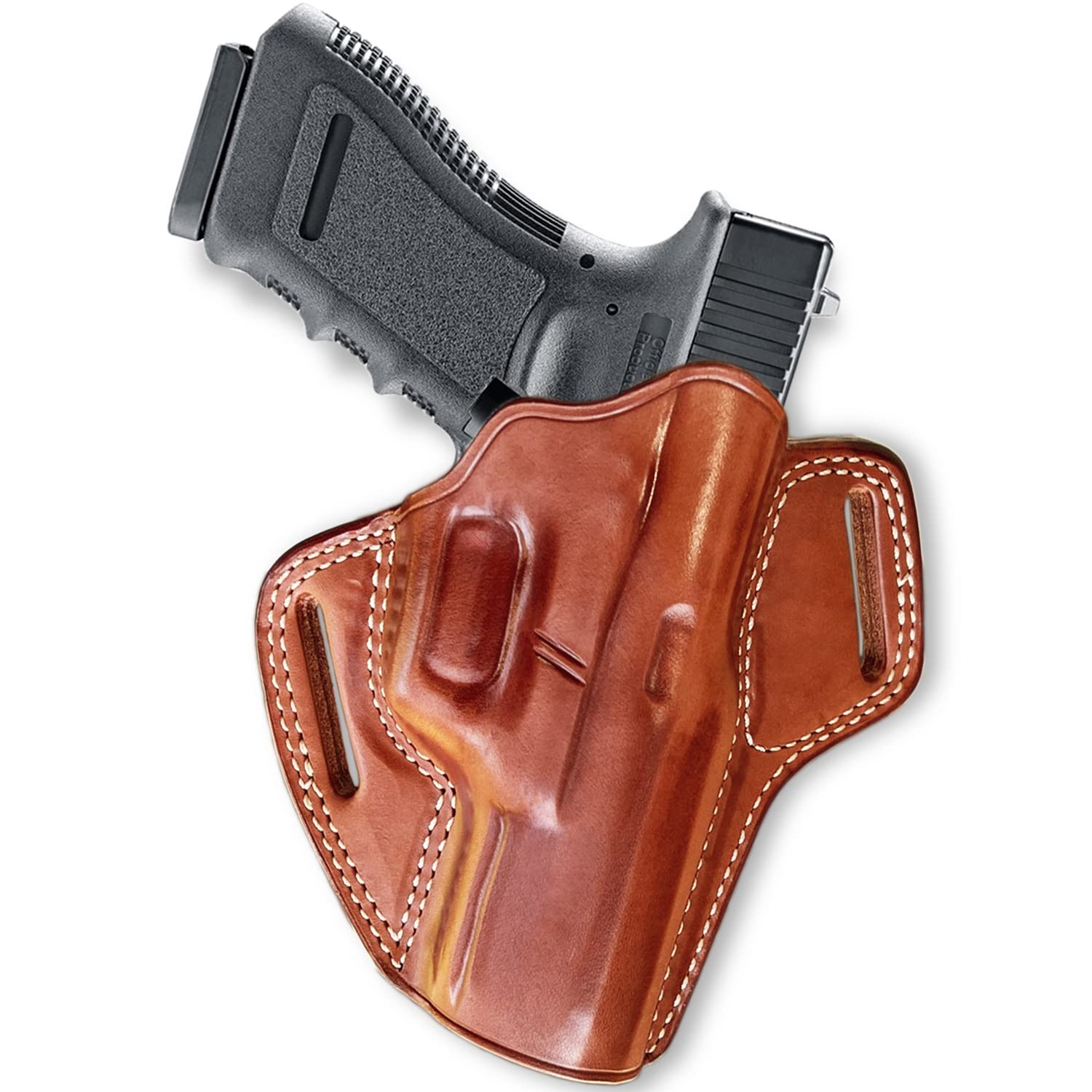 Premium Leather Pancake OWB Belt Holster Open Top - Fits Glock 17/22/31 Gen1/2 - Right Hand Draw - Brown Color #1013 - Perfect for Concealed Carry, Range Training & Outdoor Activities