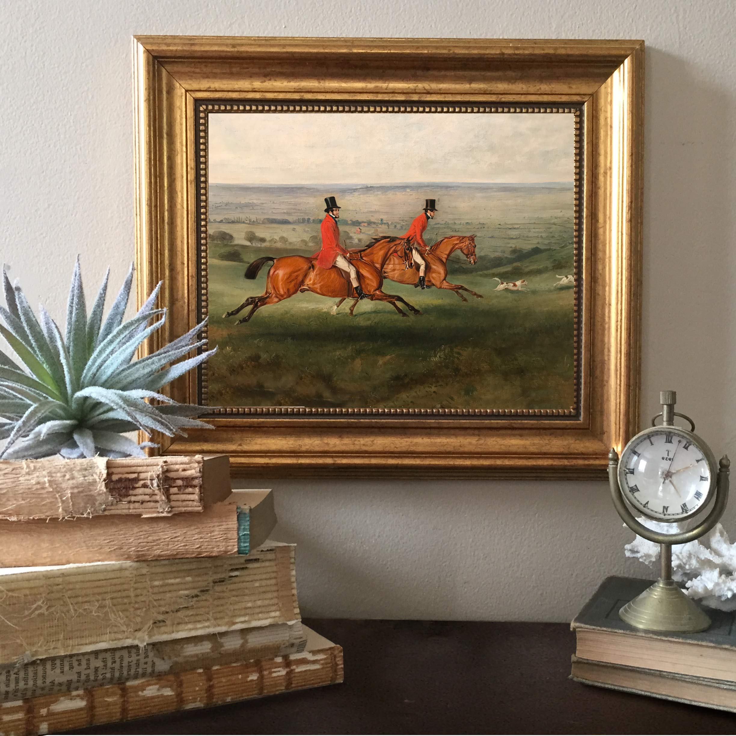 Sir Francis Grant and John Ferneley Sr Equestrian Oil Painting Print - 8x10 Inch Fox Hunting Artwork on Canvas with Gold Frame - Ready to Hang Wall Decor for Living Room, Study, or Equestrian Enthusiast's Home