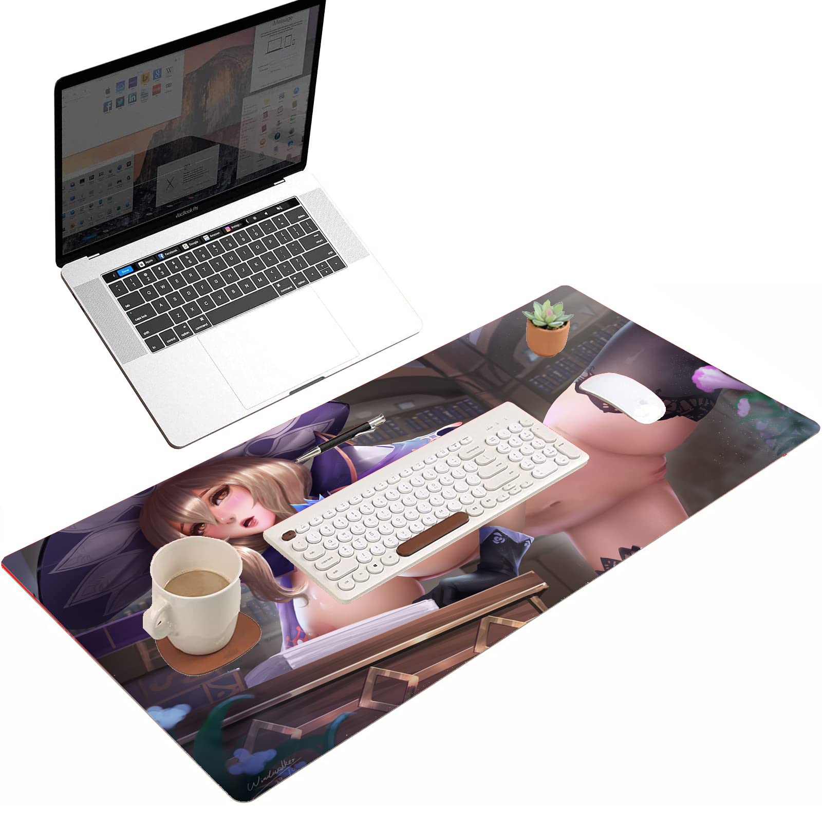 Anime Gaming Mouse Pad - XXL Large Non-Slip Mousepad (35.43x15.74 inch) with Keyboard Space for PC Gamers | Cute Anime Girl Design | Perfect for Gaming Setups, Office Work & Computer Desks