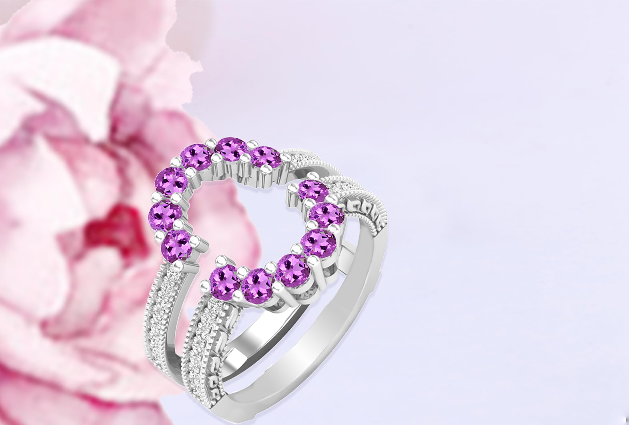 Dazzlingrock Collection 18K Solid White Gold Round Gemstone & Diamond Women's Enhancer Guard Double Wedding Ring - Perfect for Bridal Jewelry, Anniversary Gifts & Special Occasions