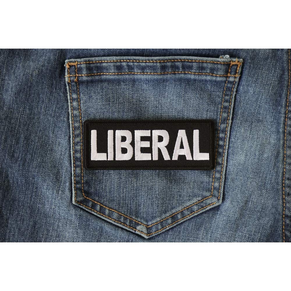 Liberal Patch - 4x1.5 Inch Embroidered Iron On Patch for DIY Clothing, Backpacks & Hats - Customizable Sew On Badge for Denim Jackets, Jeans & Accessories