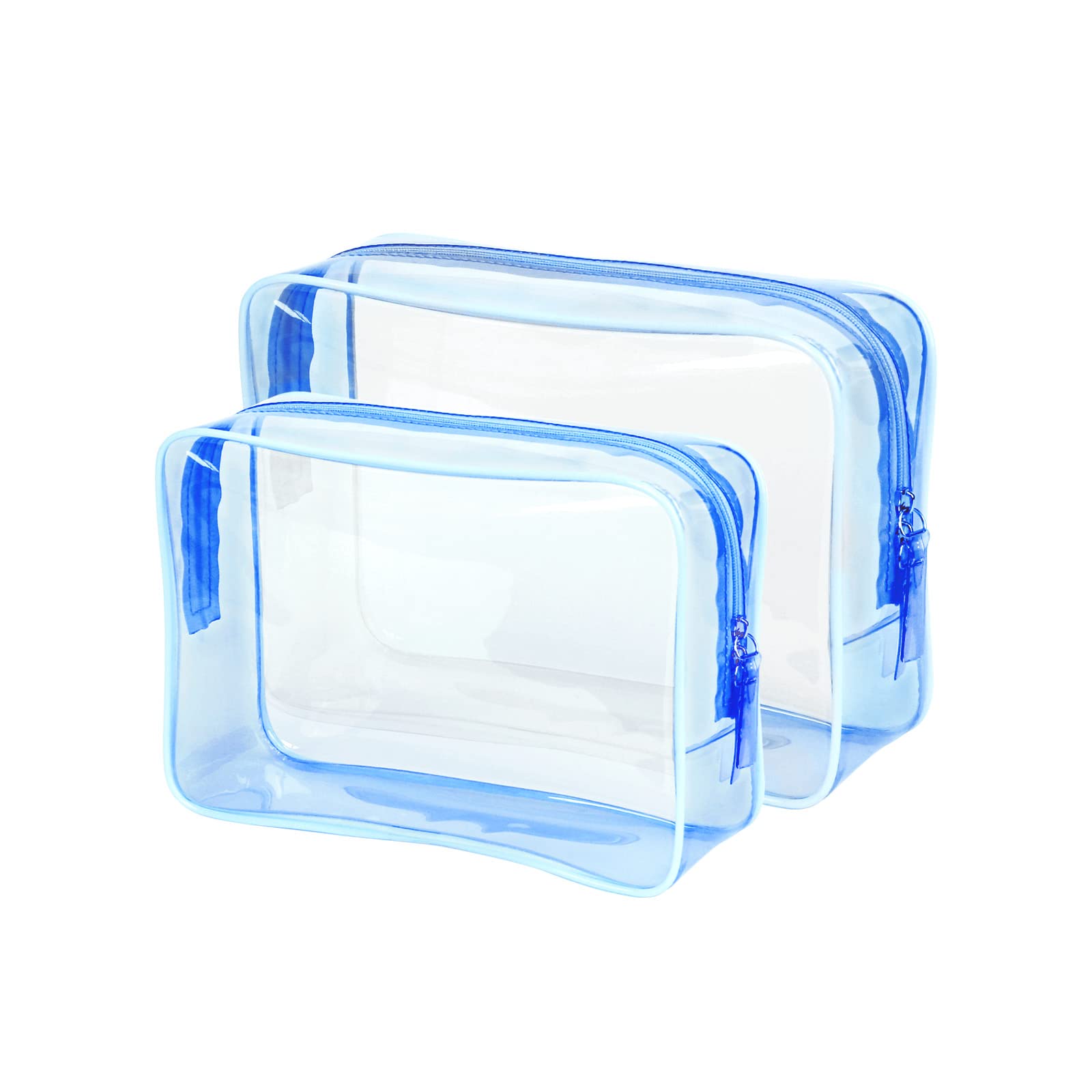 TSA Approved Clear Travel Toiletry Bags (2-Pack) - Lightweight Transparent Cosmetic Pouch for Airports, Carry-On & Vacation - Perfect for Liquids, Makeup & Essentials - Blue