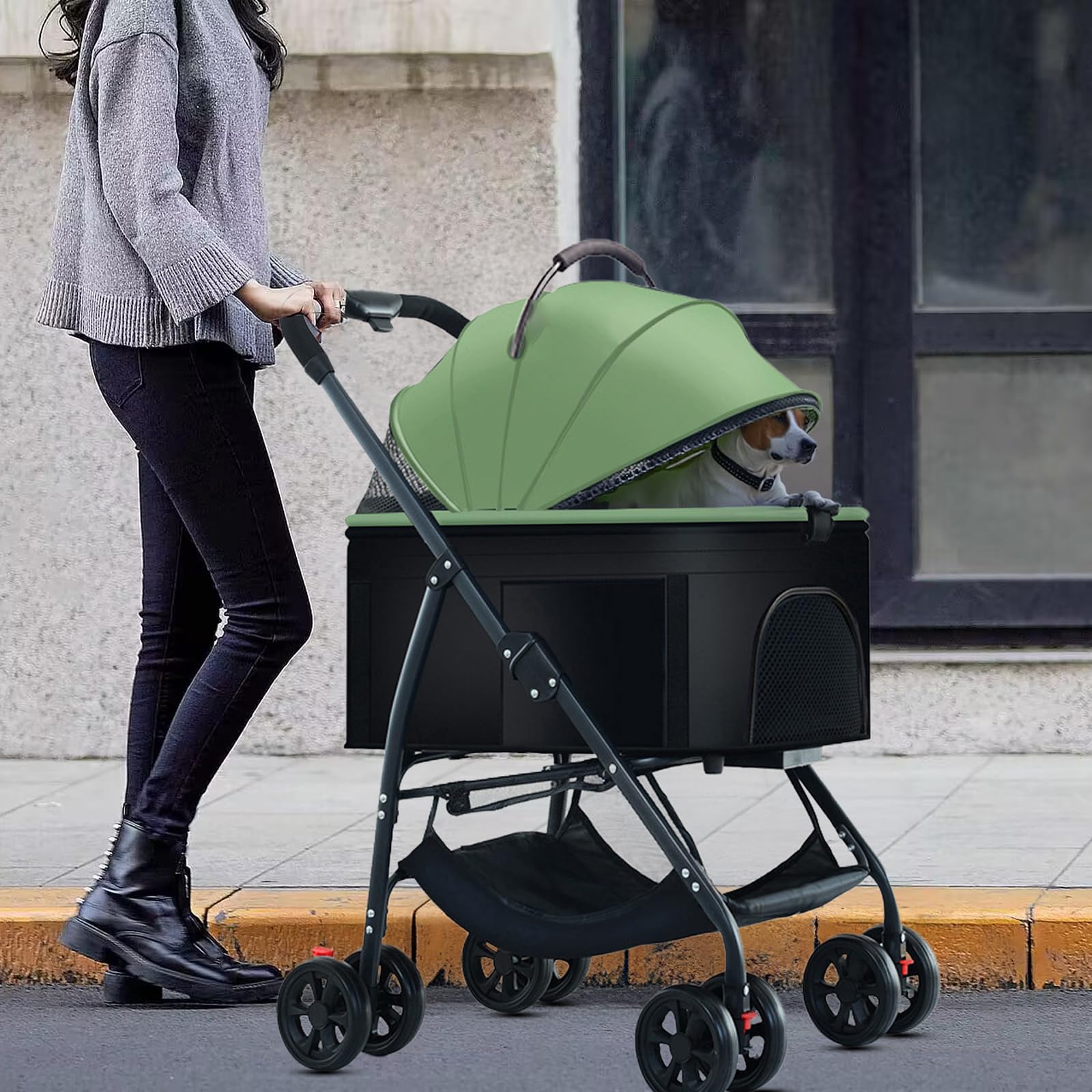 3-in-1 Pet Stroller for Dogs & Cats - Removable Carrier Dog Wagon for Medium Pets Up to 55lbs - Lightweight & Foldable Green Pet Stroller - Perfect for Travel, Vet Visits & Outdoor Adventures