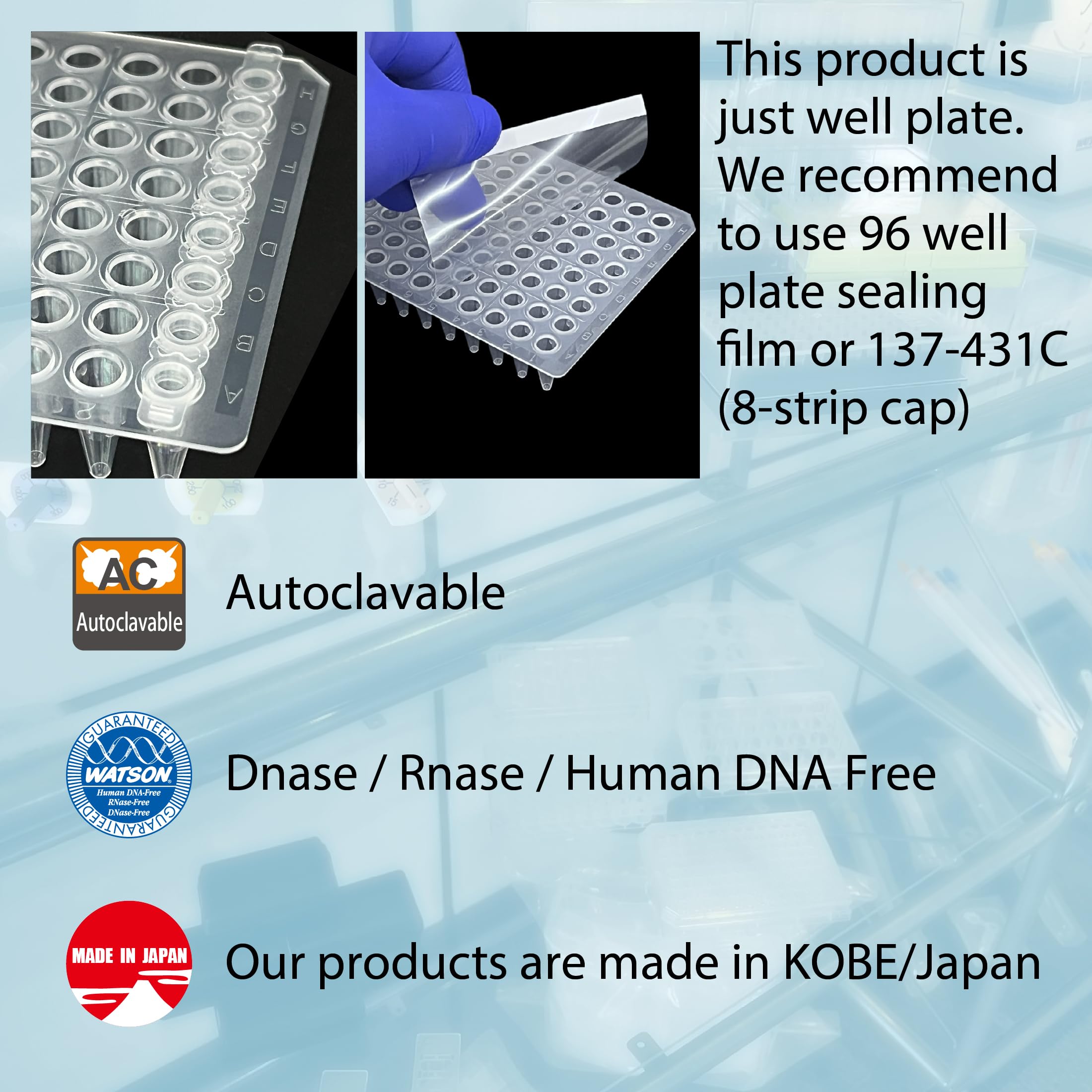 0.2 mL 96-Well PCR Plate - 137-174C Temperature Range - Natural Color - Autoclavable & Non-Skirted (Pack of 50) - Made in Japan/Kobe - Ideal for High-Throughput PCR, DNA Amplification & Molecular Biology Research