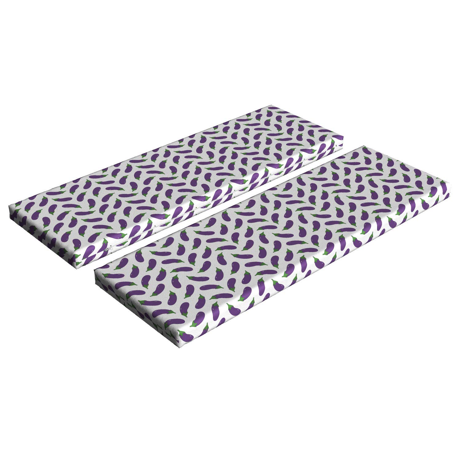 Ambesonne Eggplant Bench Cushion Set of 2 - Funny Vegan Kitchen Decor with Purple White Design - Standard Size Foam Seat Pad & Decorative Cover for Dining Nook, Breakfast Corner or Outdoor Patio Furniture