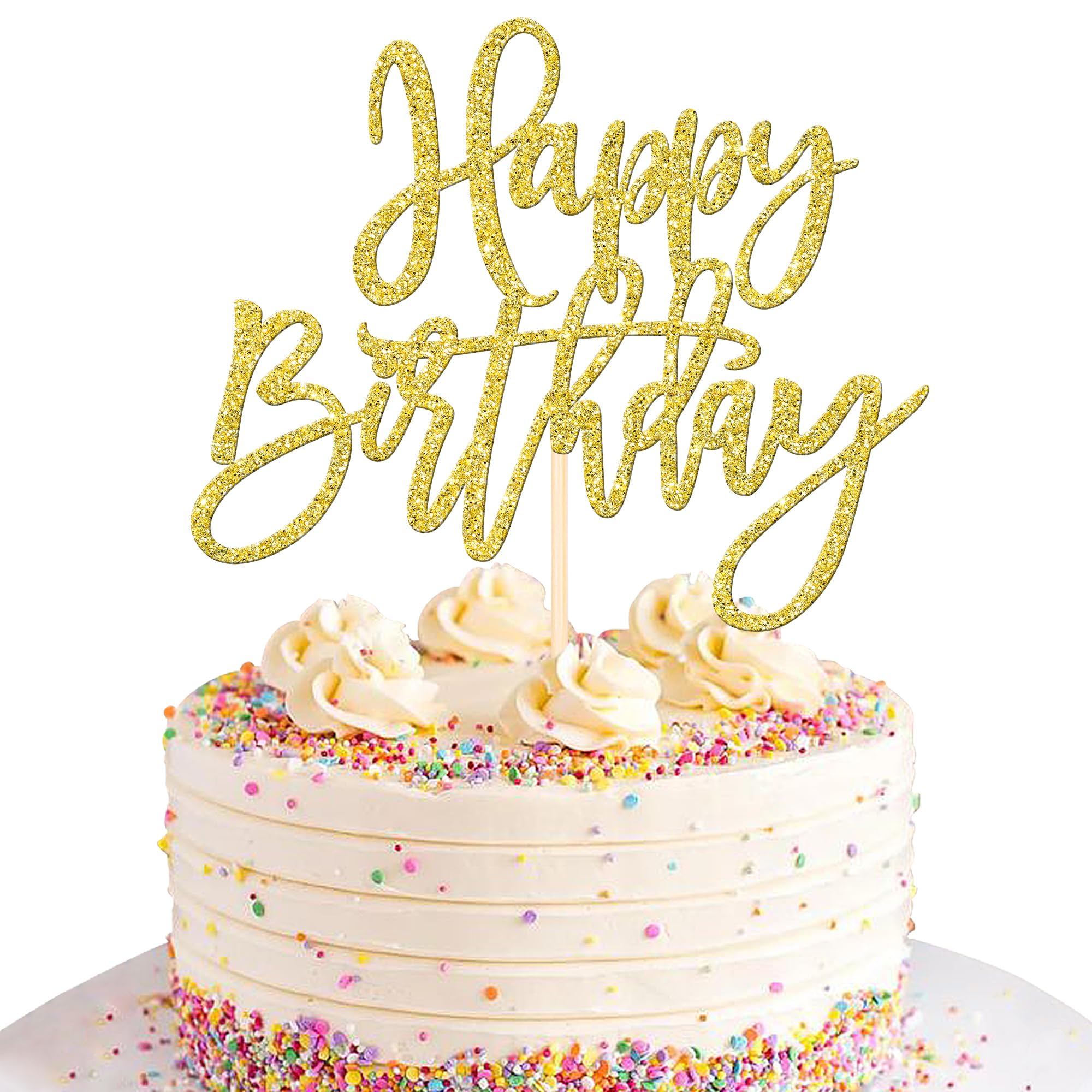 1 PCS Gold Glitter Happy Birthday Cake Topper - Elegant Cake Decorations for Birthday, Anniversary & Theme Party Celebrations - Perfect for Weddings, Baby Showers & Special Events