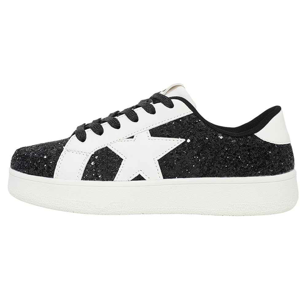 Niluber Women's Low Top Comfortable Cushioned Sneakers - White, Gold, Silver & Leopard Print Platform Shoes with Lace Up Design | Perfect for Party, Casual Wear & Everyday Fashion (Red Glitter Option Available)