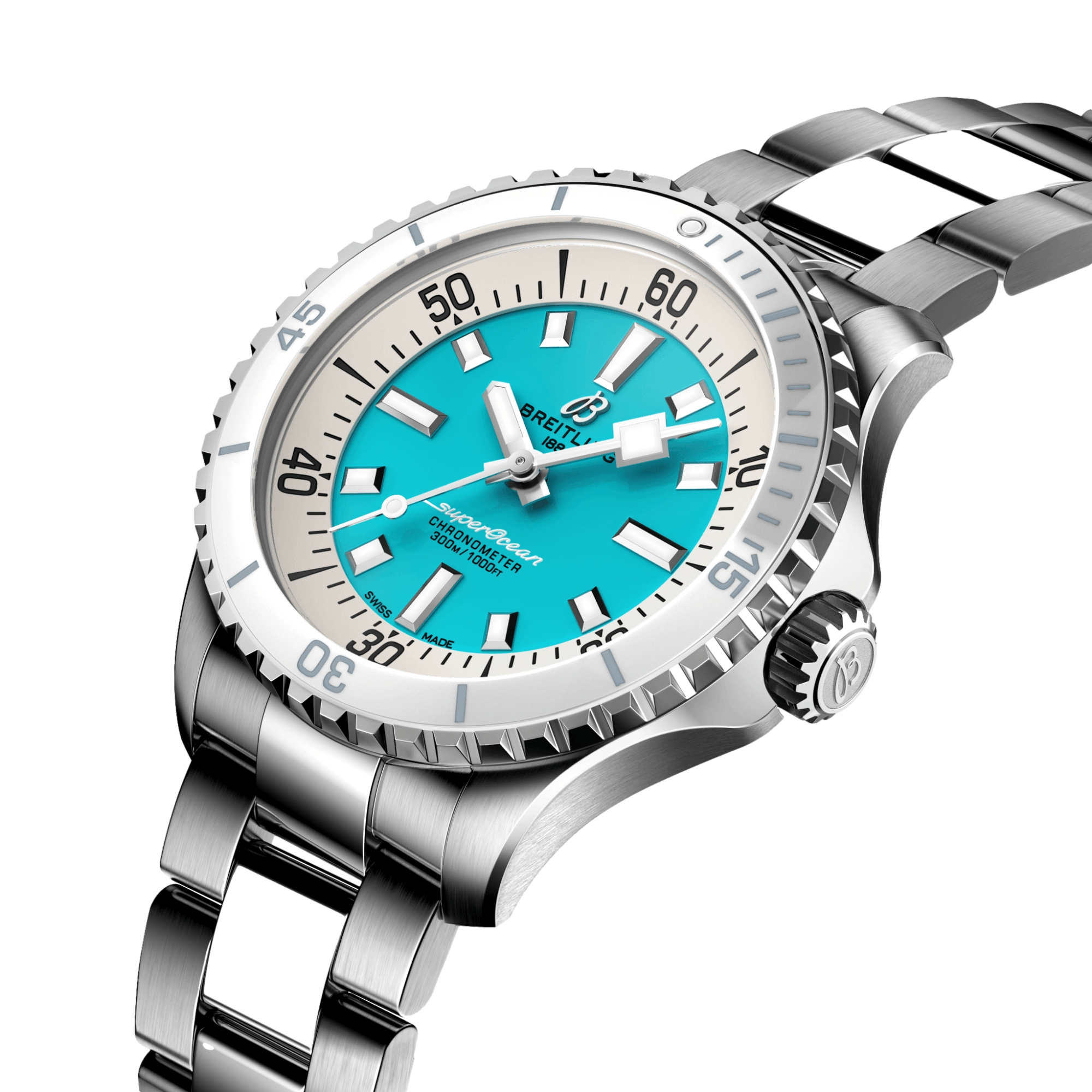 Superocean Automatic 36mm Turquoise Dial Men's Watch with Stainless Steel Bracelet - Perfect for Diving, Swimming & Everyday Wear