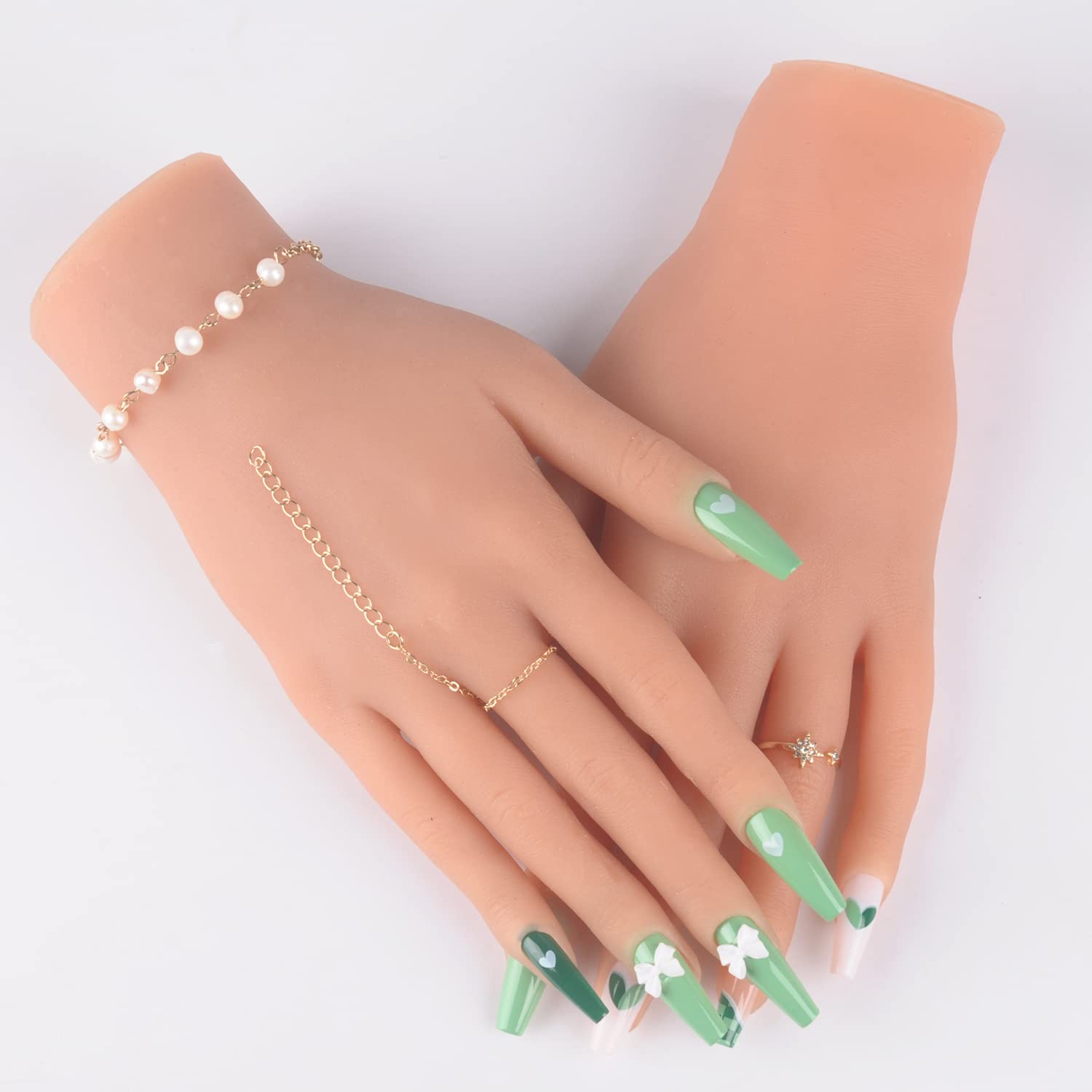 Professional Acrylic Nail Practice Hand - Realistic 22cm Flexible Silicone Mannequin Hand with 528PCS Nails for Nail Art Training, Jewelry Display & Ring Photography (Right Hand, Bronze) - Perfect for Salon Students, DIY Enthusiasts & Jewelry Sellers