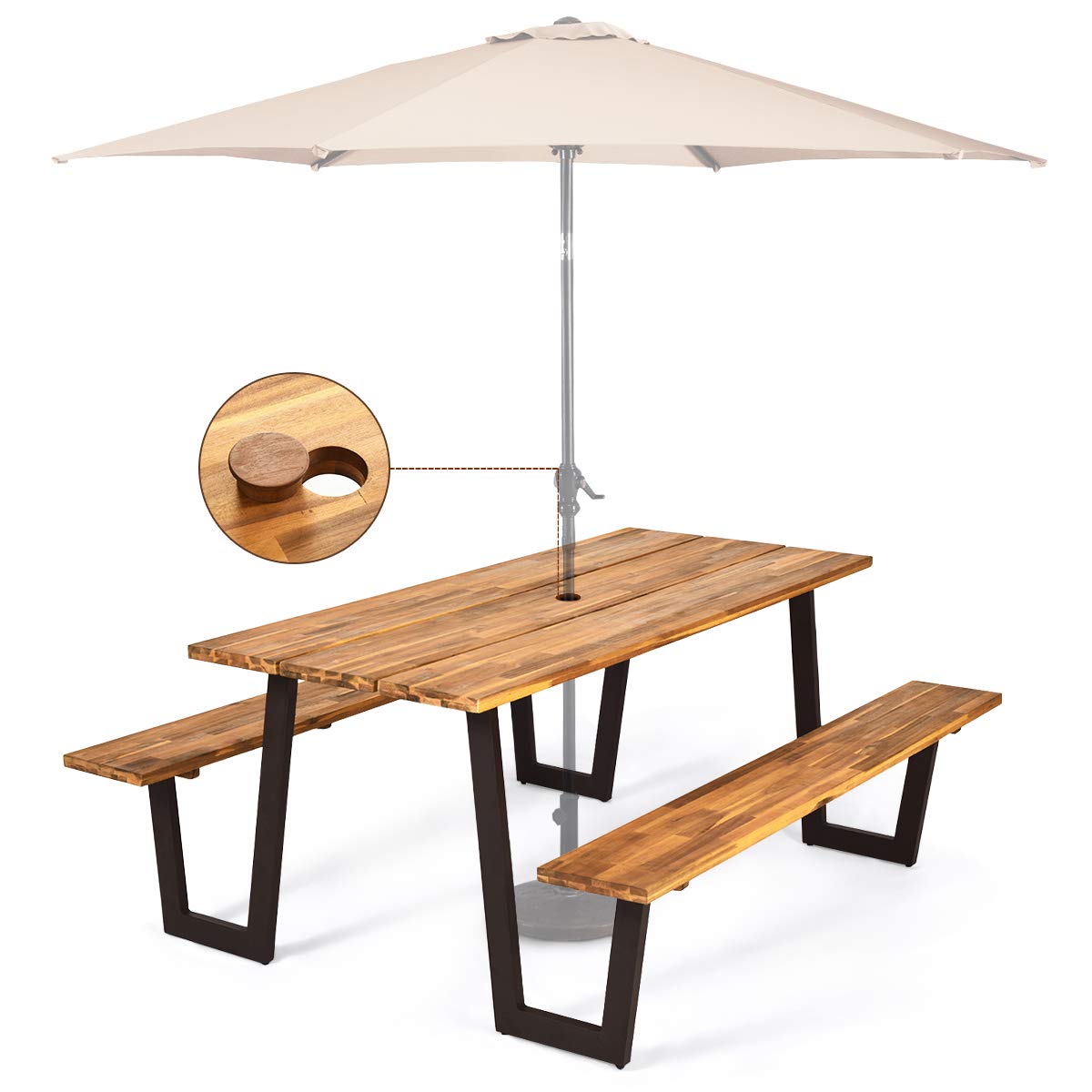 Giantex 6 or 8 Person Acacia Wood Outdoor Picnic Table Bench Set - 70.5