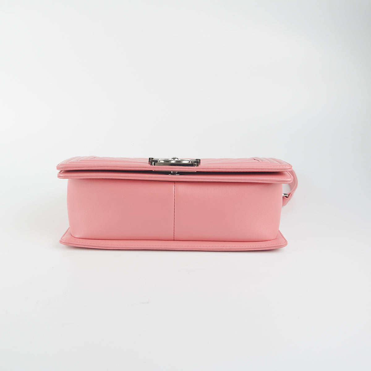 Chanel Chevron Quilted Boy Bag Old Medium Size Lambskin Leather Pink Crossbody Purse - Perfect for Date Night & Evening Events