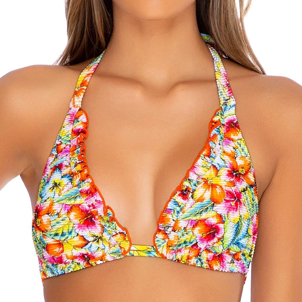 Luli Fama Wild Flower Triangle Halter Top Bikini - Women's Floral Print Swimwear for Beach, Pool & Vacation