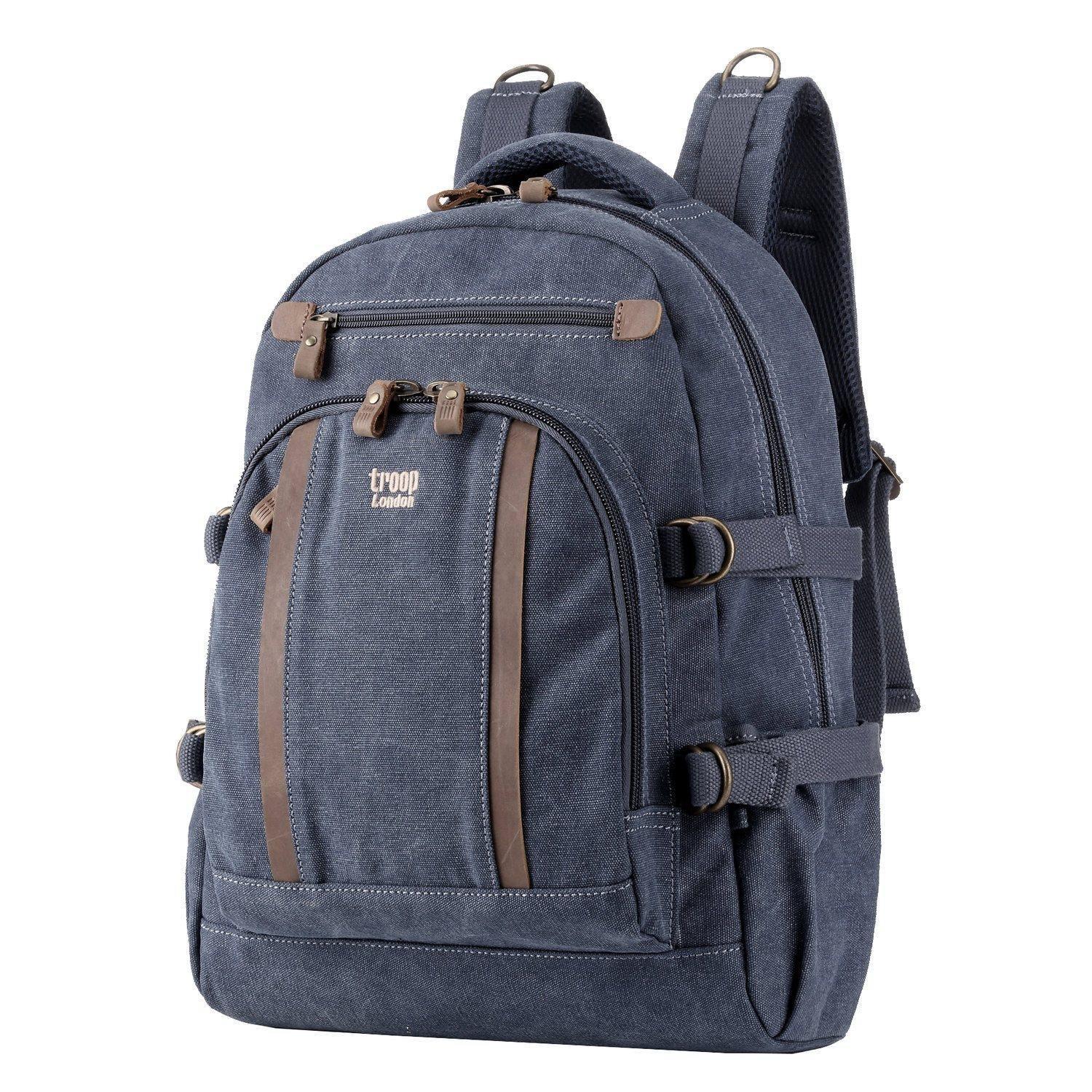 TRP0257 Troop London Classic Canvas Laptop Backpack - Large 15.6 Inch Waterproof Travel Backpack for Men & Women - Perfect for Work, School, College & Business Trips