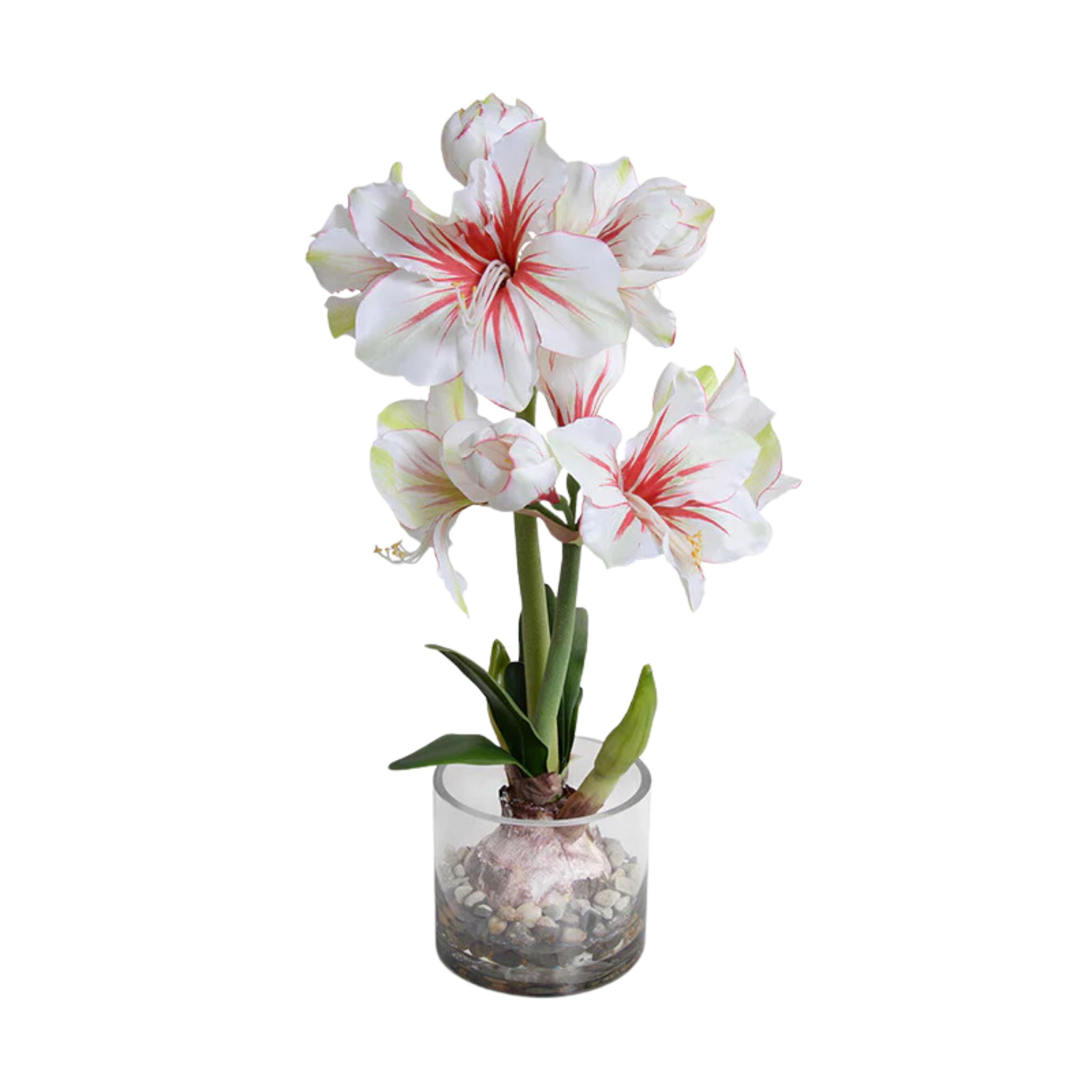28 Faux Amaryllis Flowers in Glass Vase - Artificial Floral Arrangement for Home Decor, Wedding Centerpieces & Office Table Decorations