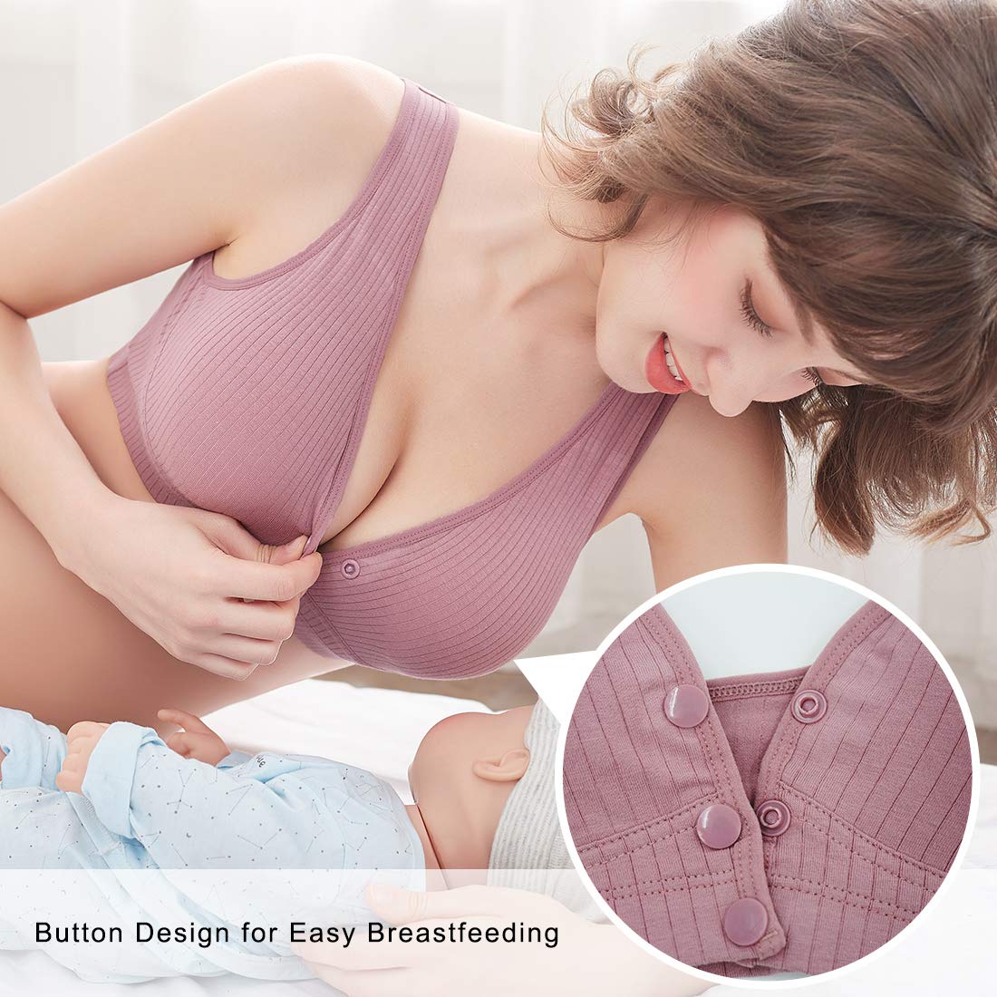 **Aivtalk Nursing Bras for Breastfeeding - Wireless Cotton Maternity Bra with Seamless Support & Front Snap - Padded Bralettes for Comfortable Pumping & Nursing at Home or Work**