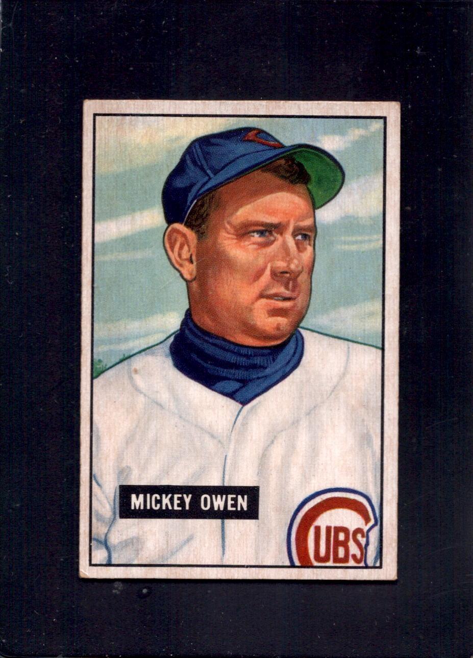 1951 Mickey Owen Bowman #174 Chicago Cubs Baseball Card - Vintage Collectible for Sports Memorabilia & Fan Display