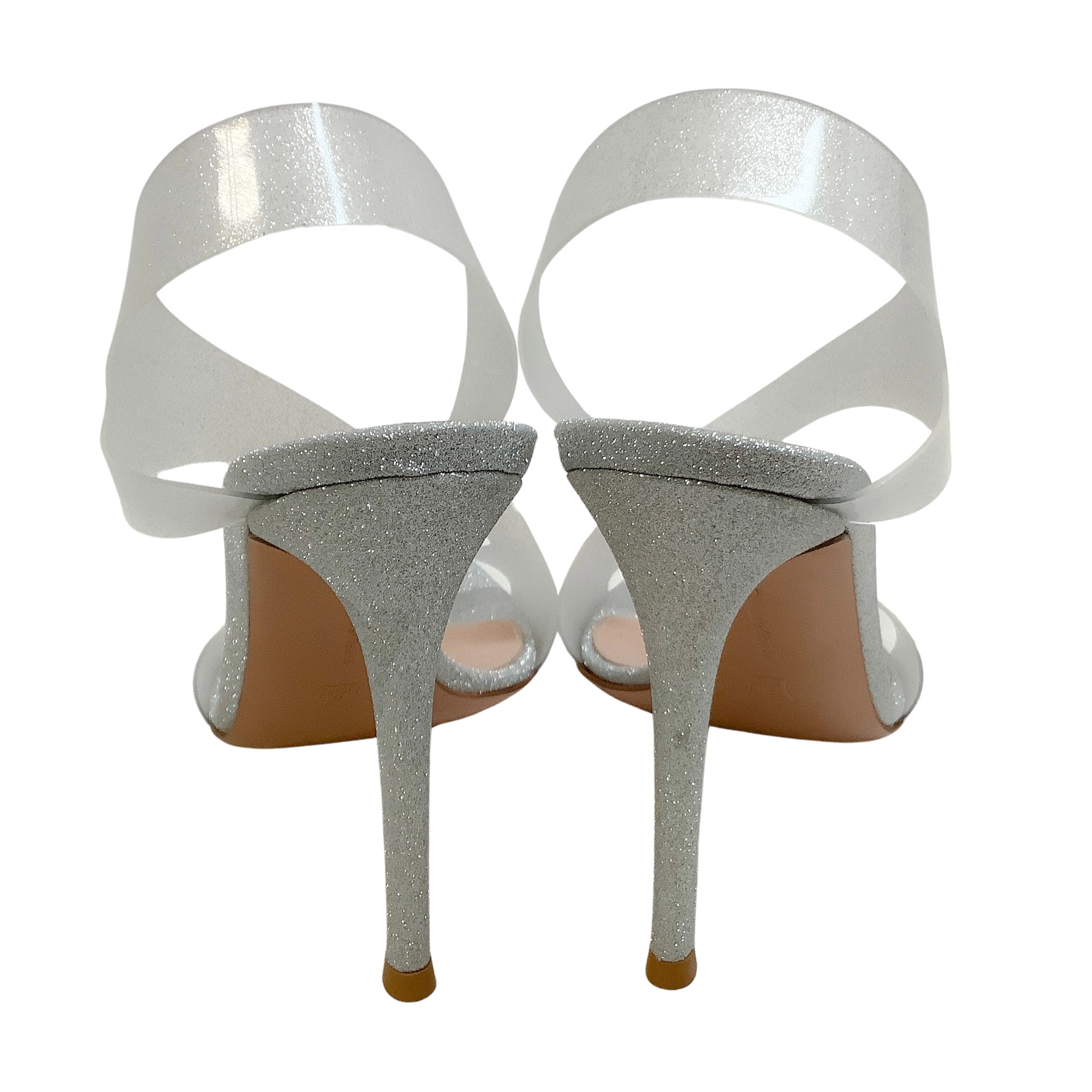 Gianvito Rossi Silver Glitter Metropolis Halter Sandals for Women - Elegant High Heel Party Shoes for Evening Events, Weddings & Night Out