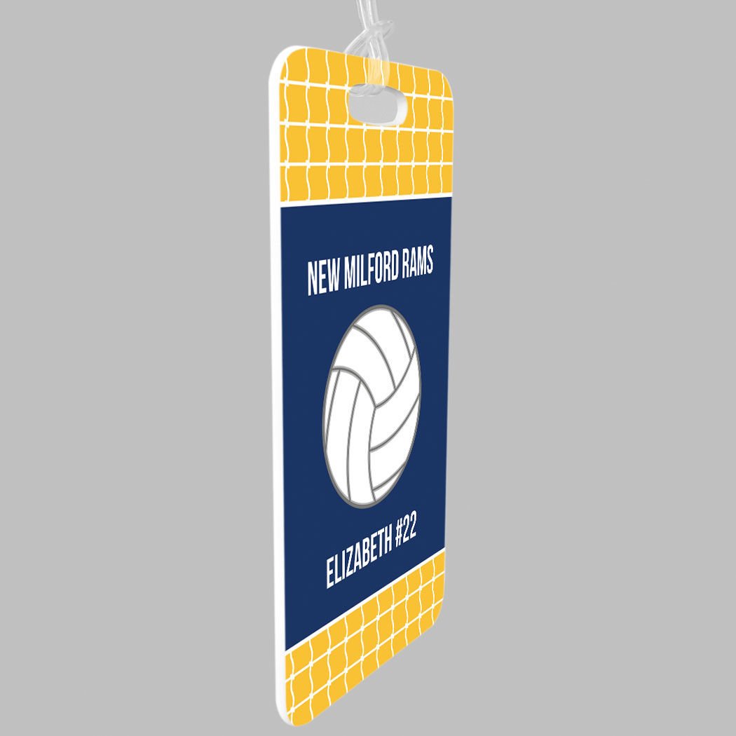 Personalized Volleyball Team Luggage Tag - Medium Gold & Navy Volleyball Bag Tag for Travel, Sports Gear & Team Identification