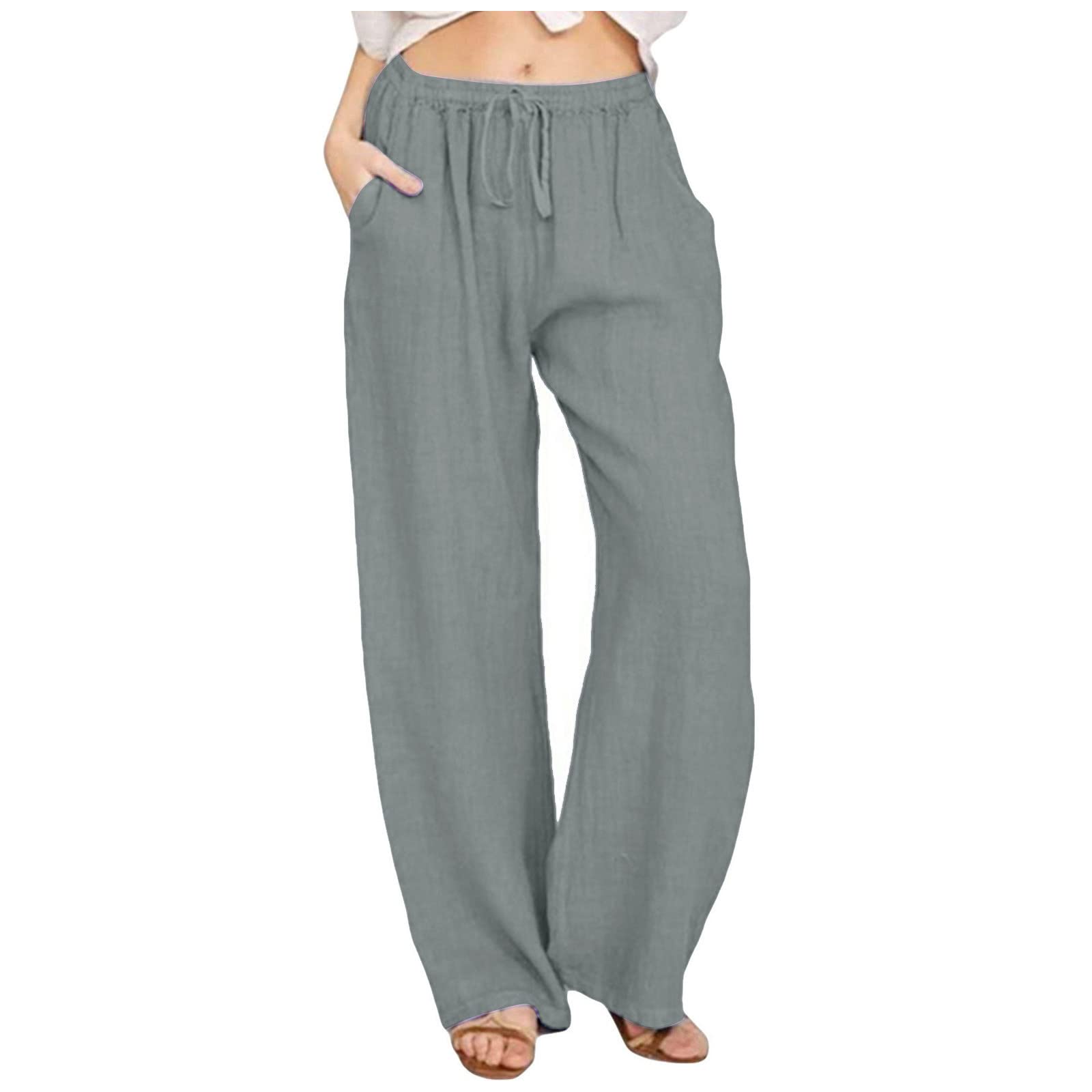 Women's High Waist Wide Leg Work Pants - Straight Long Trousers with Pockets for Office, Business Casual & Everyday Wear