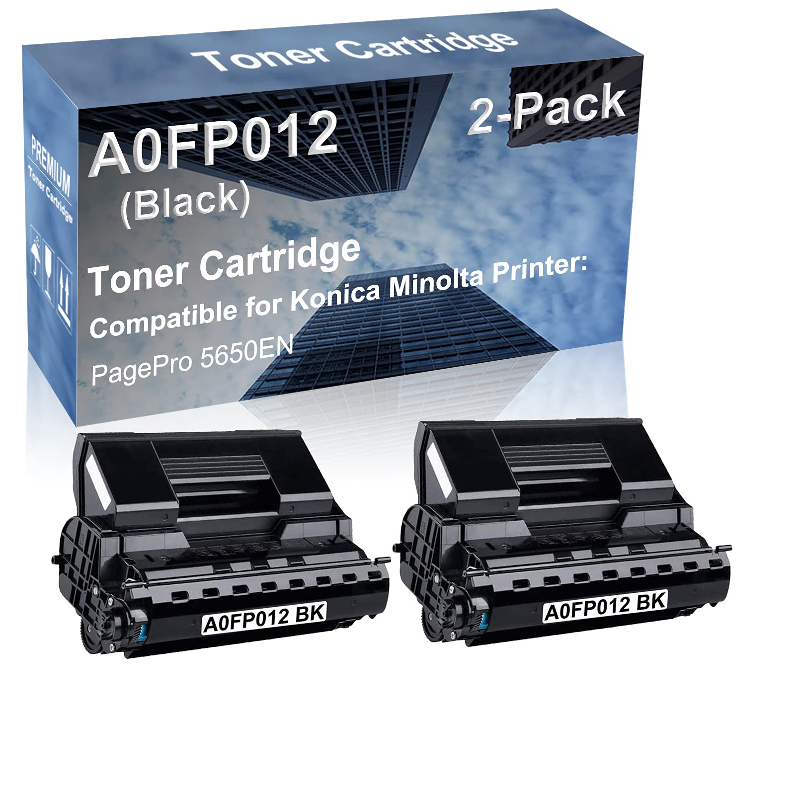 2-Pack High Capacity 5650EN Compatible Toner Cartridge Replacement for Konica Minolta A0FP012 Printer (Black) - Perfect for Office Printing & Bulk Document Production