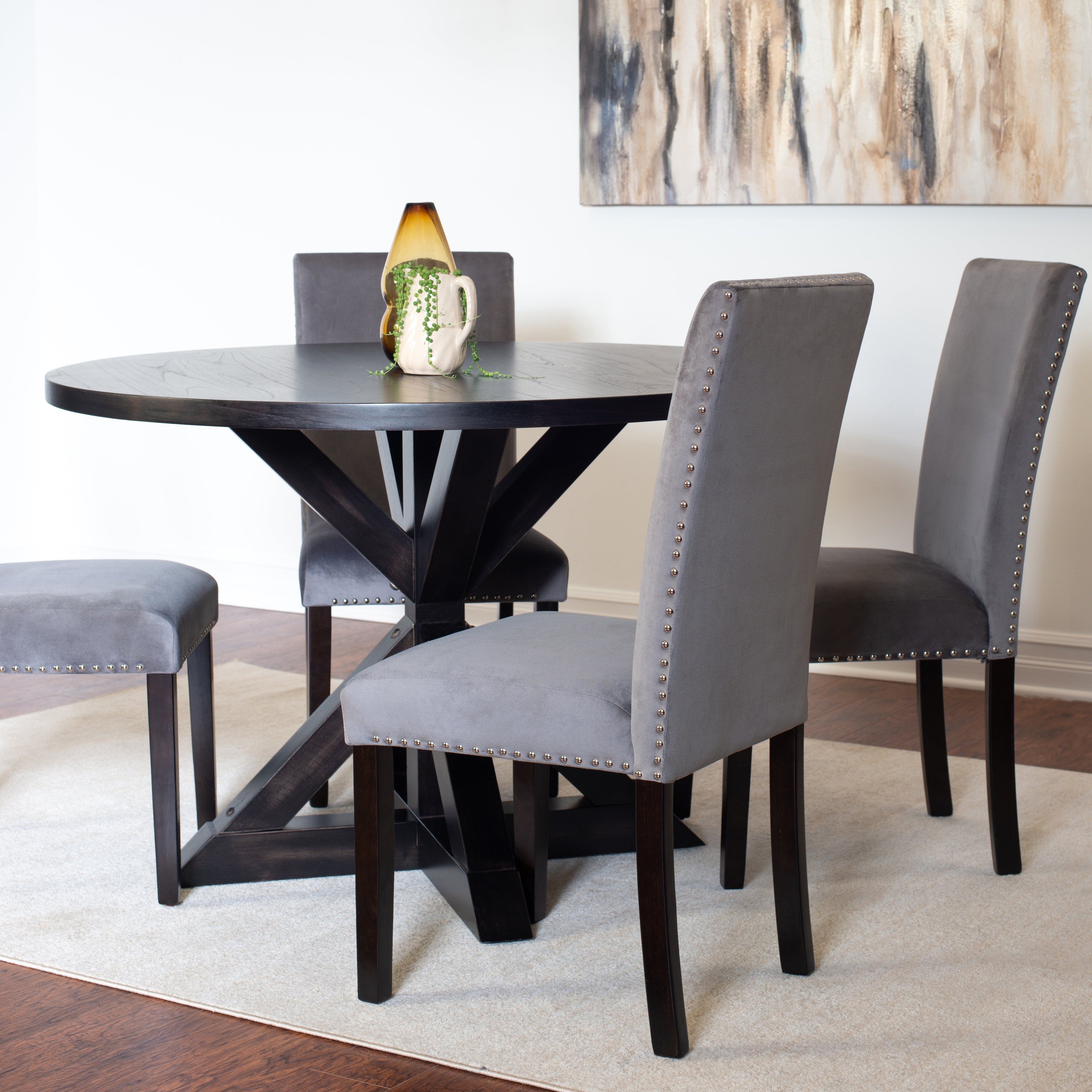 Roundhill Furniture Enbridge 5-Piece Dining Set - Cross Buck Dining Table with 4 Stylish Upholstered Chairs for Kitchen, Dining Room & Small Space Entertaining