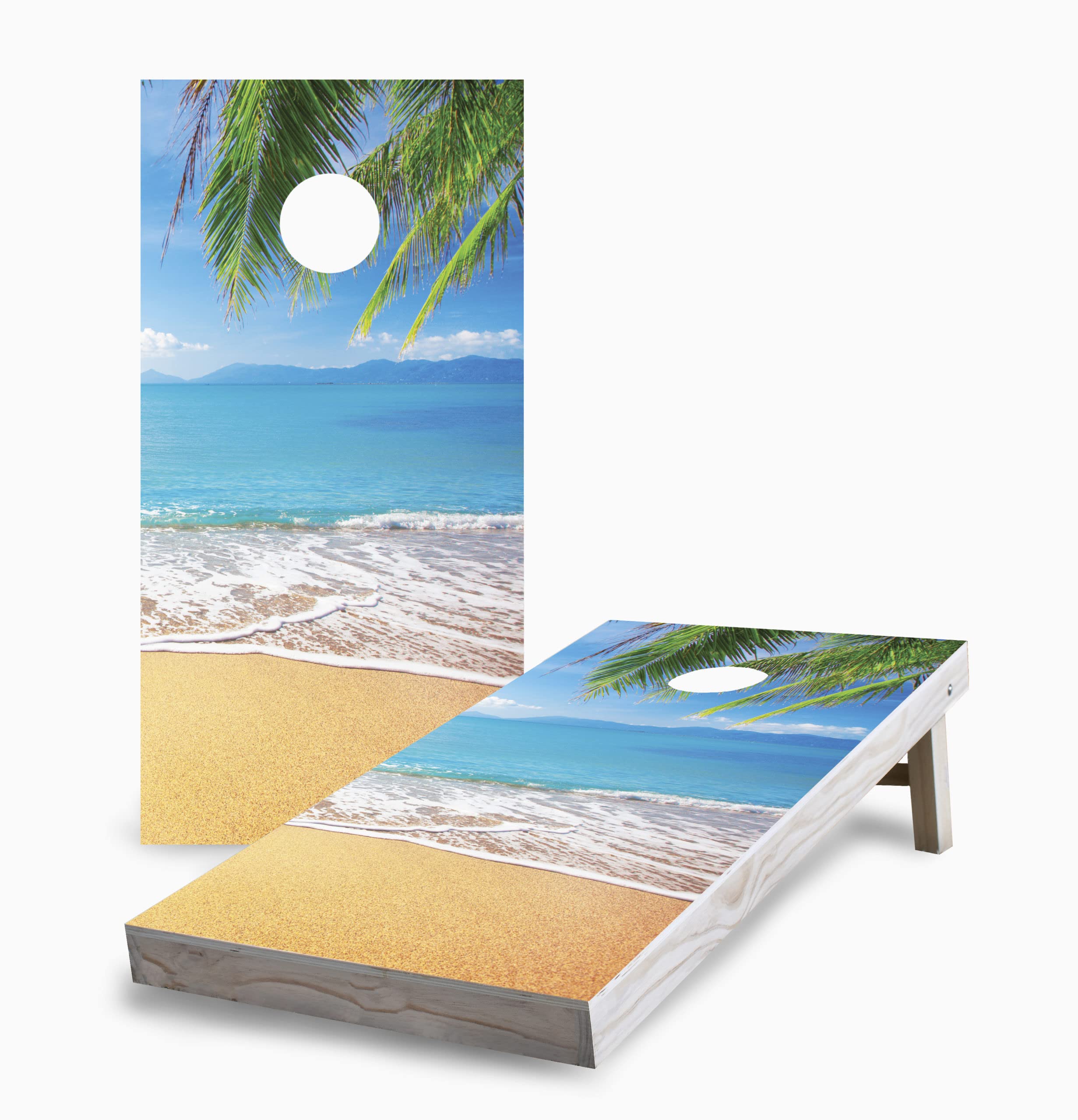 Skip's Garage Paradise on The Beach Corn Hole Board Set - Premium Outdoor Game with 2 Boards & 8 Bags - Perfect for Backyard Parties, Beach Games & Tailgating Events