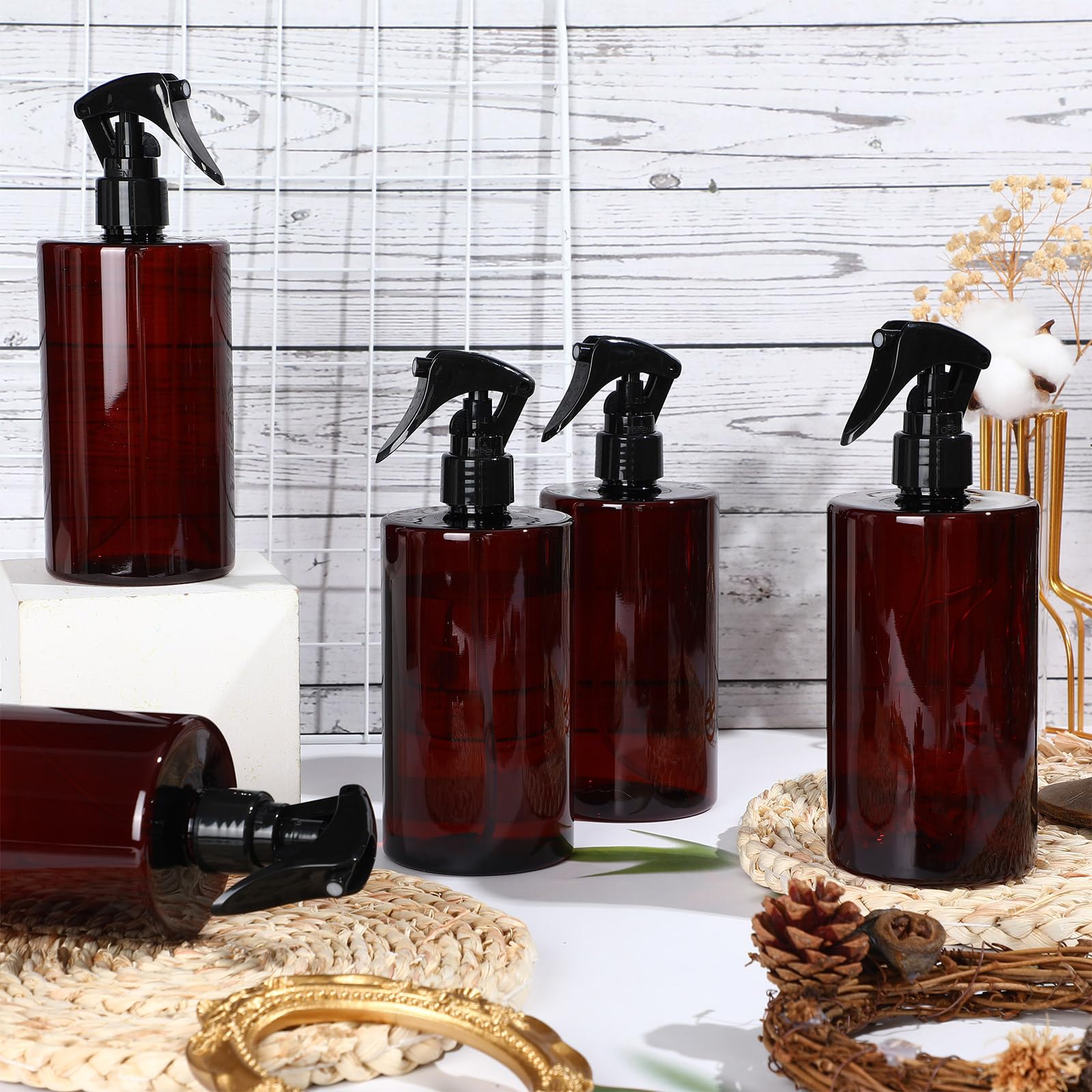 20 Pack 16 oz Amber Glass Spray Bottles - Refillable Plastic Bottles with Trigger Sprayers for Essential Oils, Hair Care, Cleaning Products & Water - Perfect for DIY, Home, Salon & Garden Use