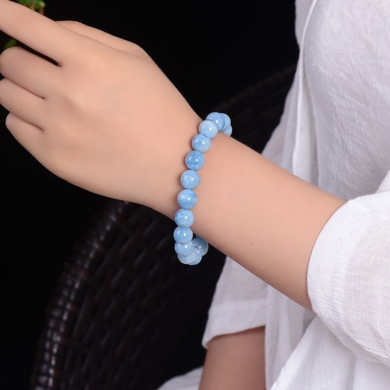 Blue Aquamarine Calming Bracelet for Stress Relief & Anxiety - Healing Crystal Jewelry for Meditation, Yoga & Spiritual Balance
