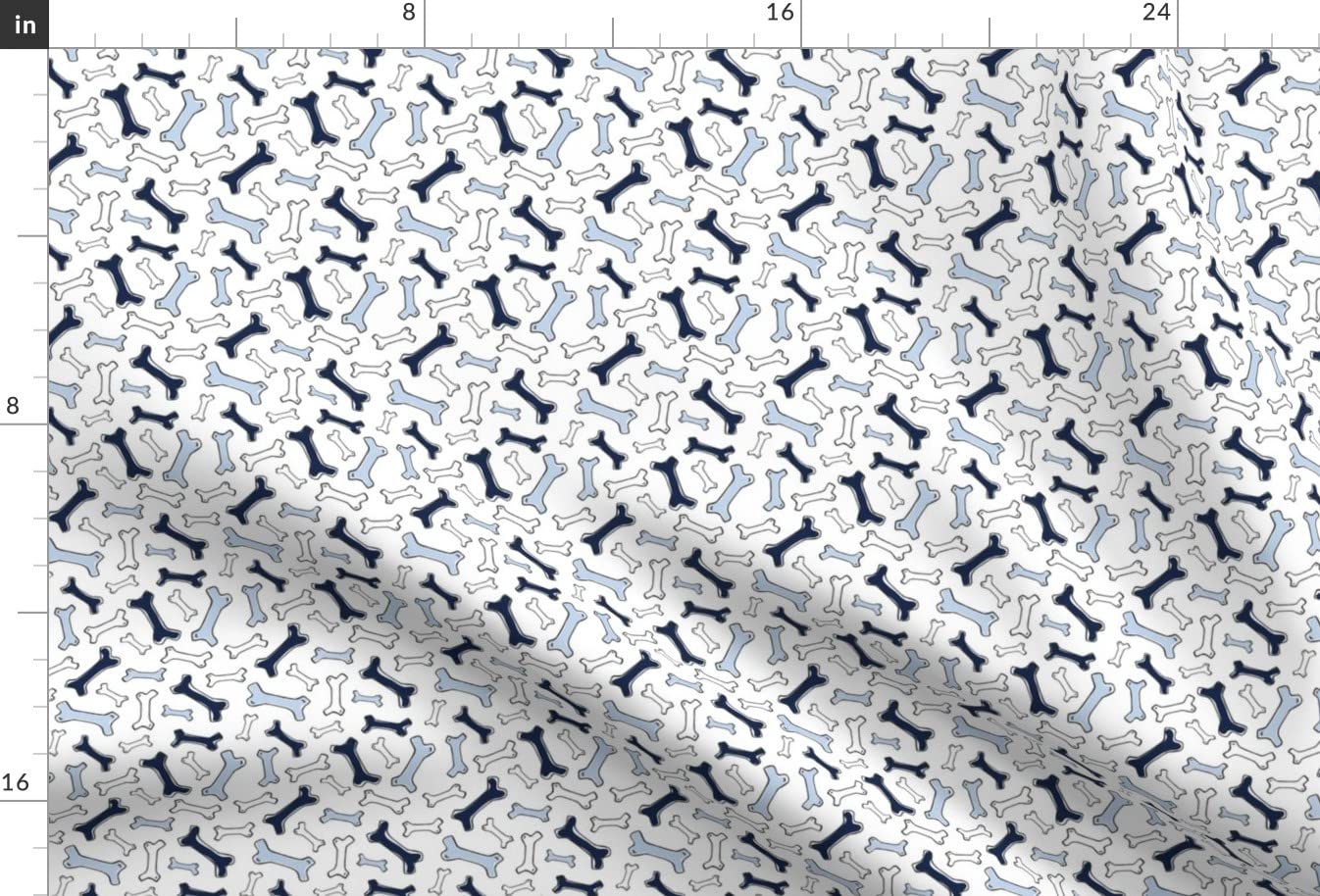 Bone Pets Dog Fabric - White Navy Blue Watercolor Print for Baby Blankets & Plush Toys