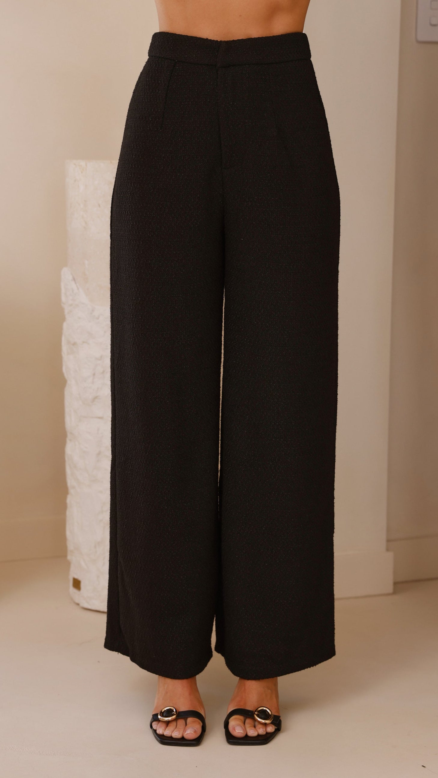 Karrina Tweed Button Up Vest and Pants Set for Women - Elegant Black 2-Piece Outfit for Office, Business Meetings & Formal Events