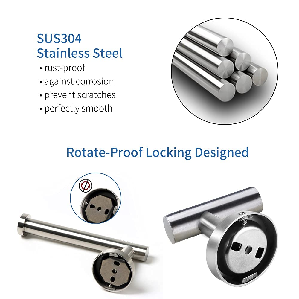 Premium 3-Piece SUS 304 Stainless Steel Bathroom Accessories Set - Wall Mounted Toilet Paper Holder & 2 Robe Hooks - Modern Bathroom Hardware for Home & Hotel Use