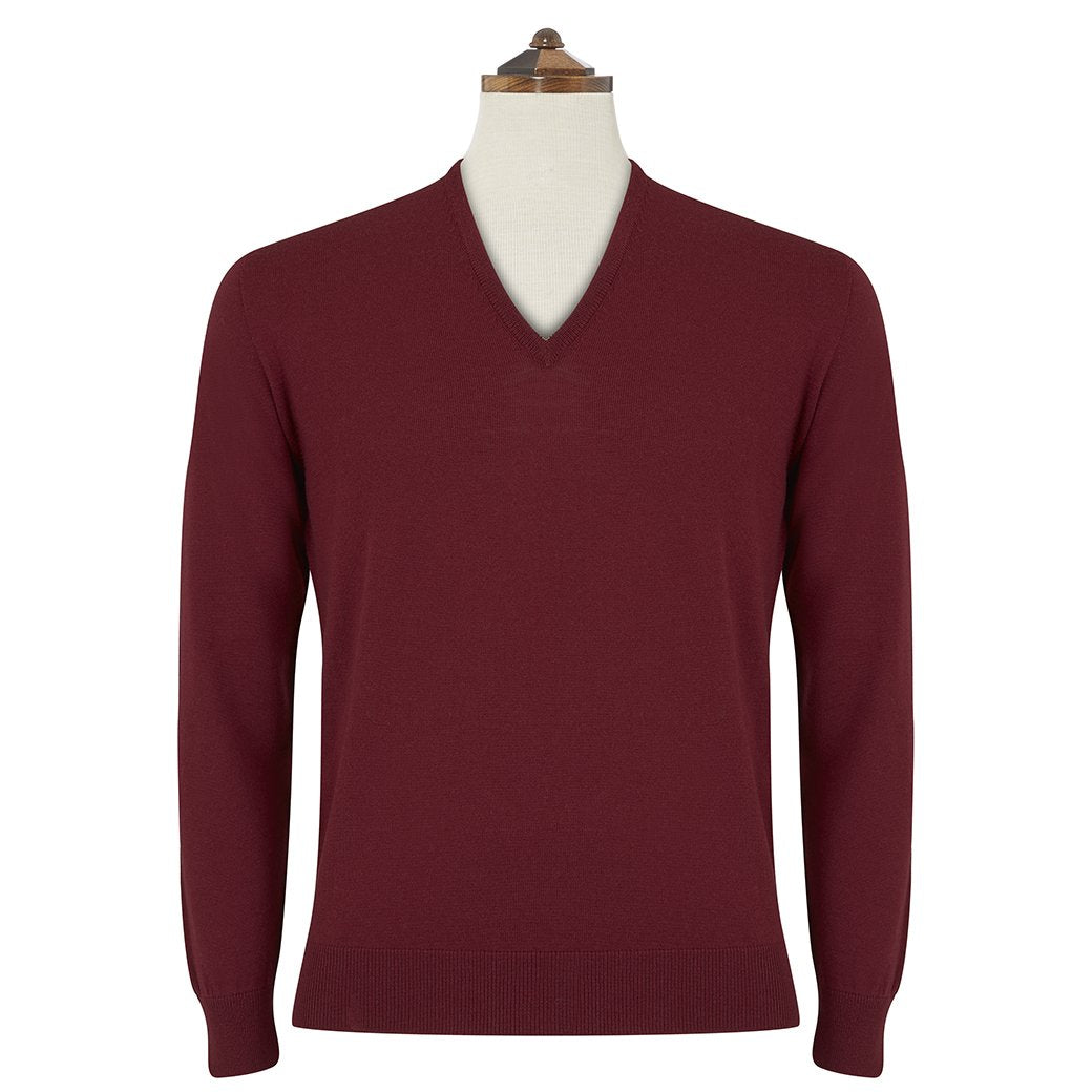 Kendrick Women's Wine Red V-Neck Pullover Sweater - Cozy Knit Top for Casual Wear, Office, and Fall Outfits