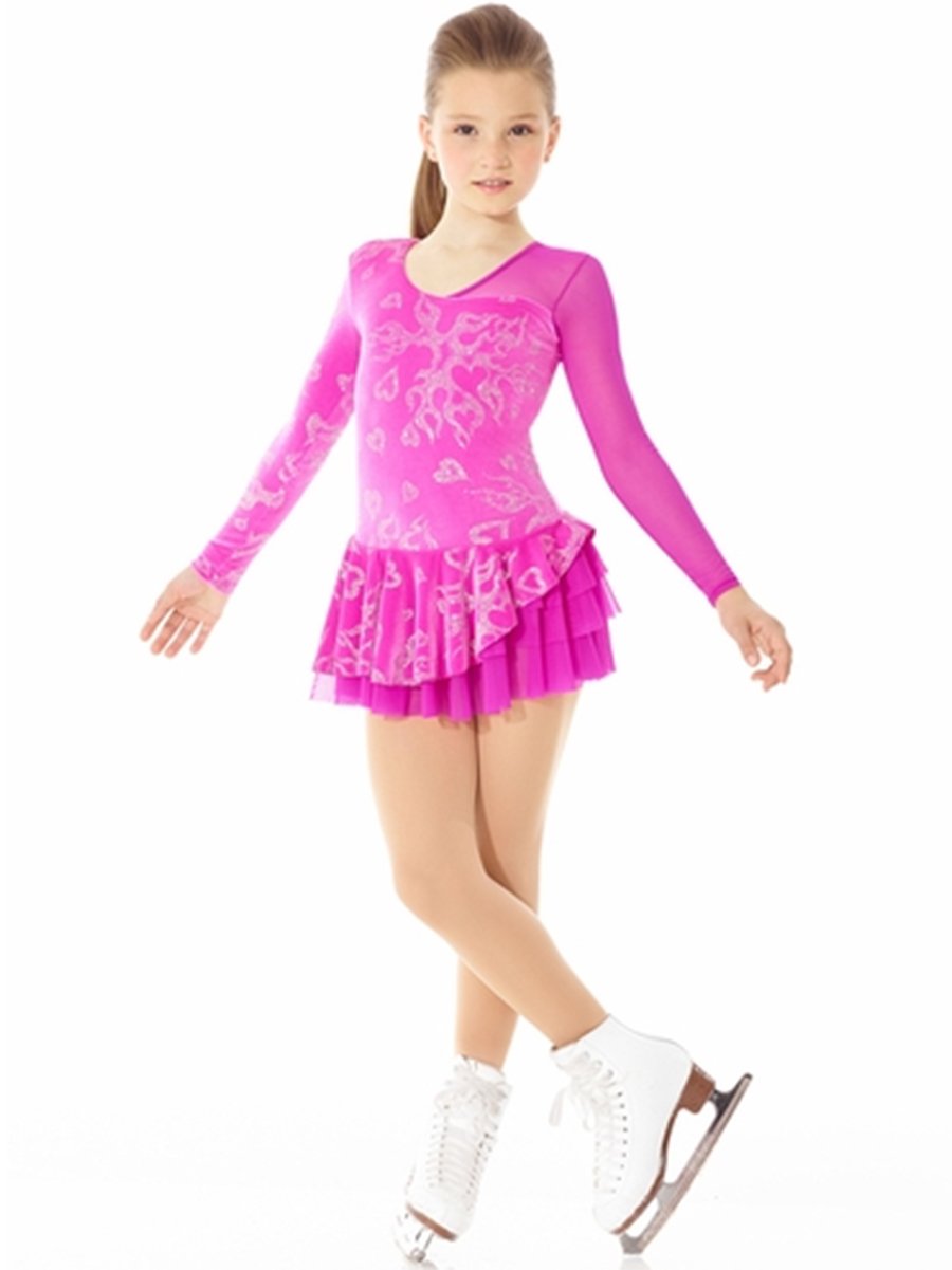 Mondor 2971 Mesh Sleeve Figure Skating Dress for Women - Elegant Ice Skating Costume with Rhinestone Details | Perfect for Competitions, Performances & Ice Shows