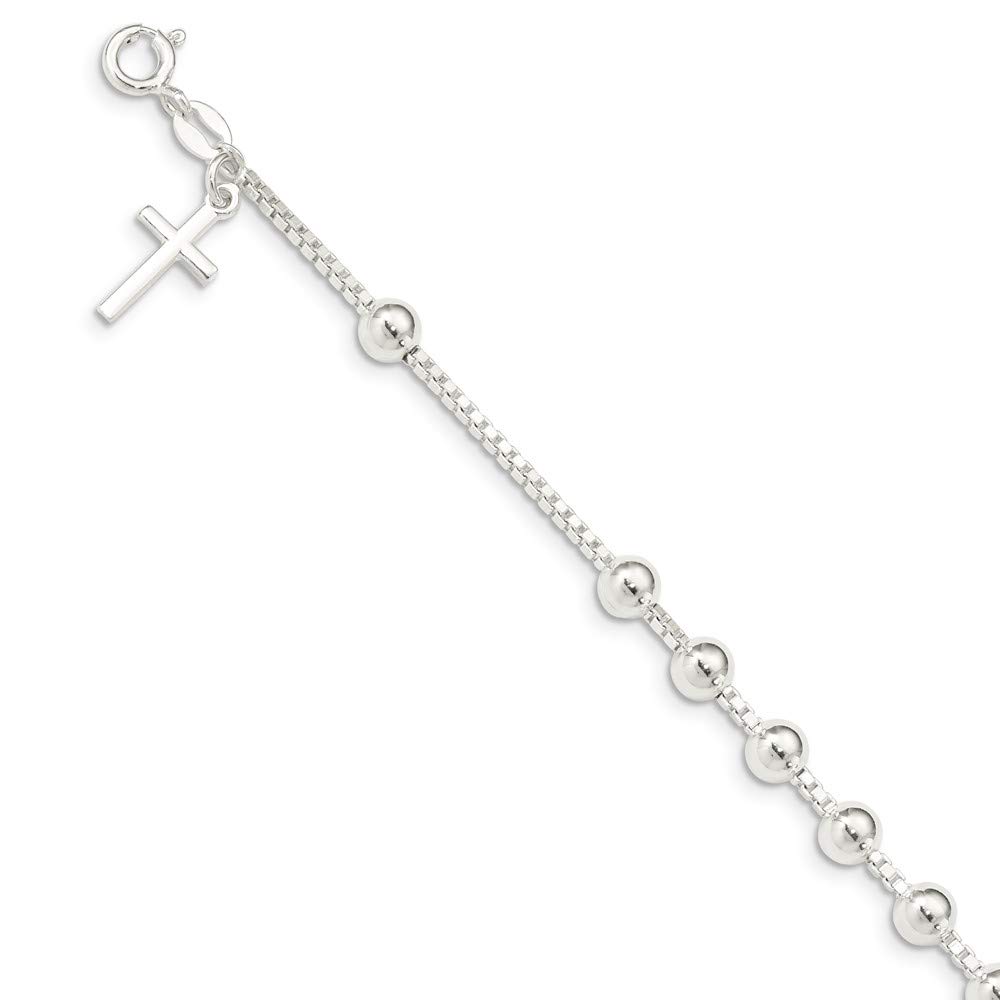 925 Sterling Silver Cross Bead Charm Bracelet for Women - 7.25 Inch Adjustable Length, 9mm Width - Perfect for Everyday Wear, Gifts & Religious Occasions
