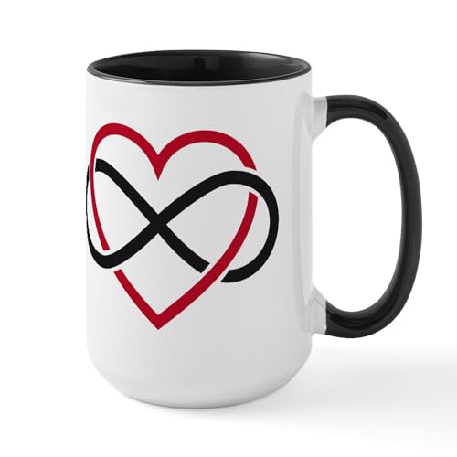 White/Black Inside - Infinity Heart, Never Ending Love Large Mug