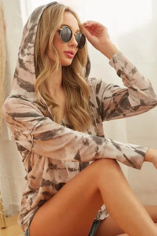 BiBi Tie Dye Print Terry Hoodie for Women - Soft Cotton Pullover Sweatshirt with Kangaroo Pocket | Perfect for Casual Wear, Gym, and Outdoor Activities