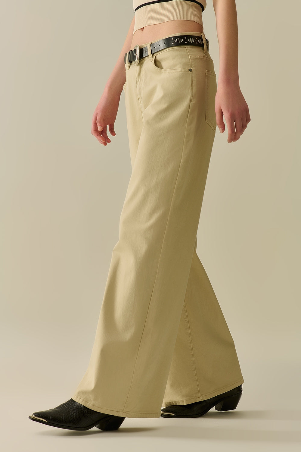Straight Leg Wide Pants for Women - High Waist Beige Trousers - Casual & Office Wear - Perfect for Work, Travel, and Everyday Outfits