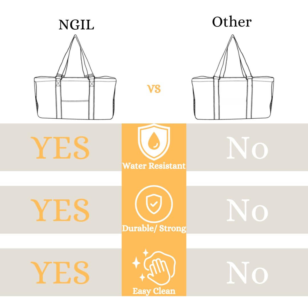 NGIL Large Reusable Grocery Tote Bag - Foldable for Shopping, Beach & Picnic