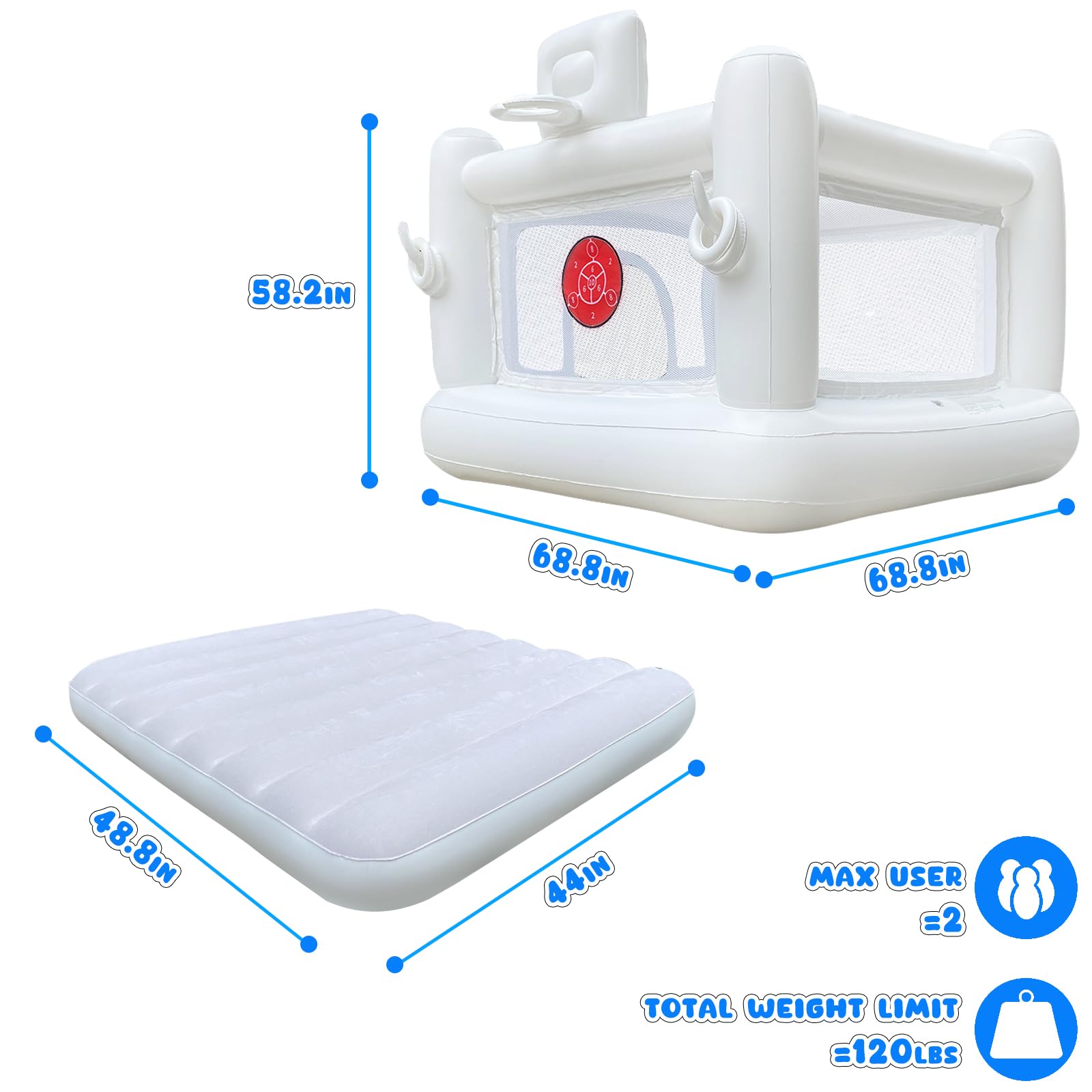 White Bounce House for Kids 3-6 Years Old | Inflatable Castle Playhouse with Ball Pit | Includes Air Pump | Easy Setup & Storage | 58.2