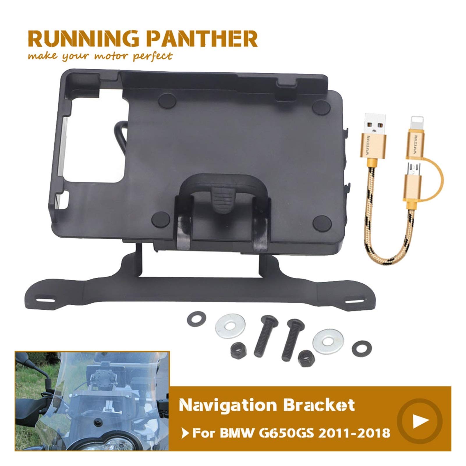 YHFHAOOP 9cm Extra Large Motorcycle GPS Navigation Bracket - Universal Phone Mount Compatible with BMW G650GS (2011-2018 Models) - Perfect for Adventure Riding & Off-Road Navigation (Full Set)