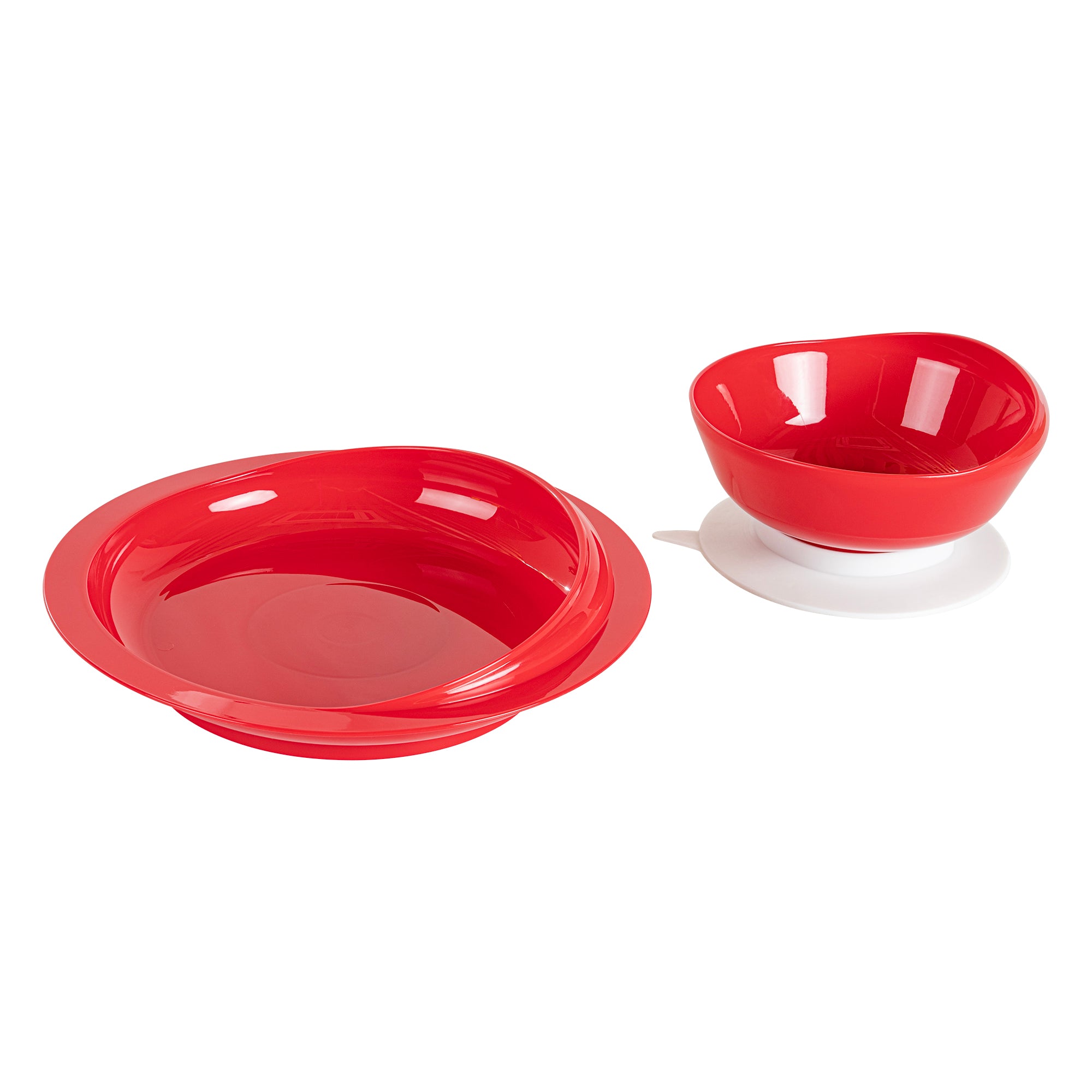 Adapt Tek Red Plastic 2-Piece Scoop Plate & Bowl Set with Spillproof Design & Suction Base - Includes 1 Plate & 1 Bowl for Toddlers - Perfect for Baby Feeding, Travel & Mess-Free Meals