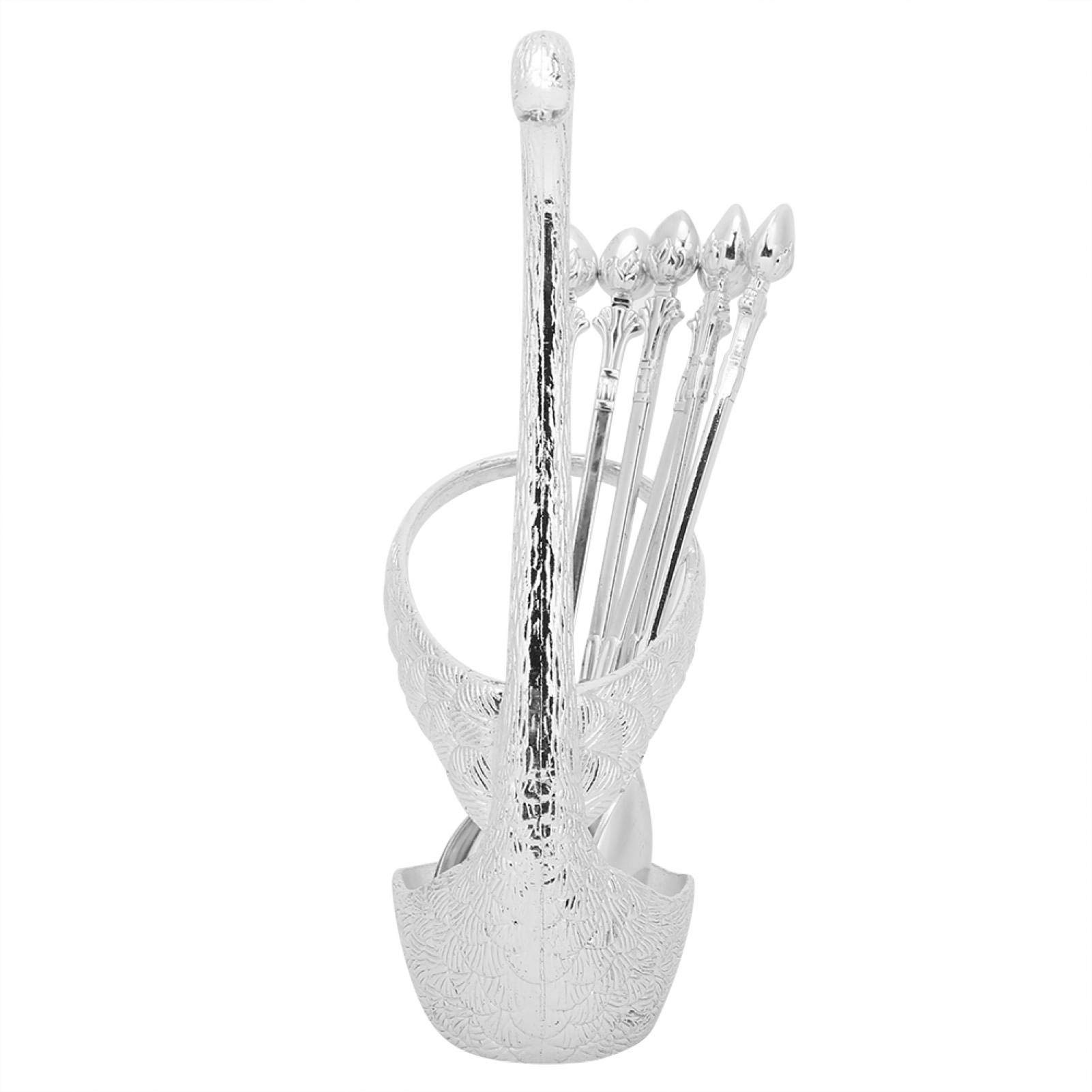 YUYTE Silver Dessert Spoons Set of 6 - Elegant Carving Design for Dining & Chopstick Rests