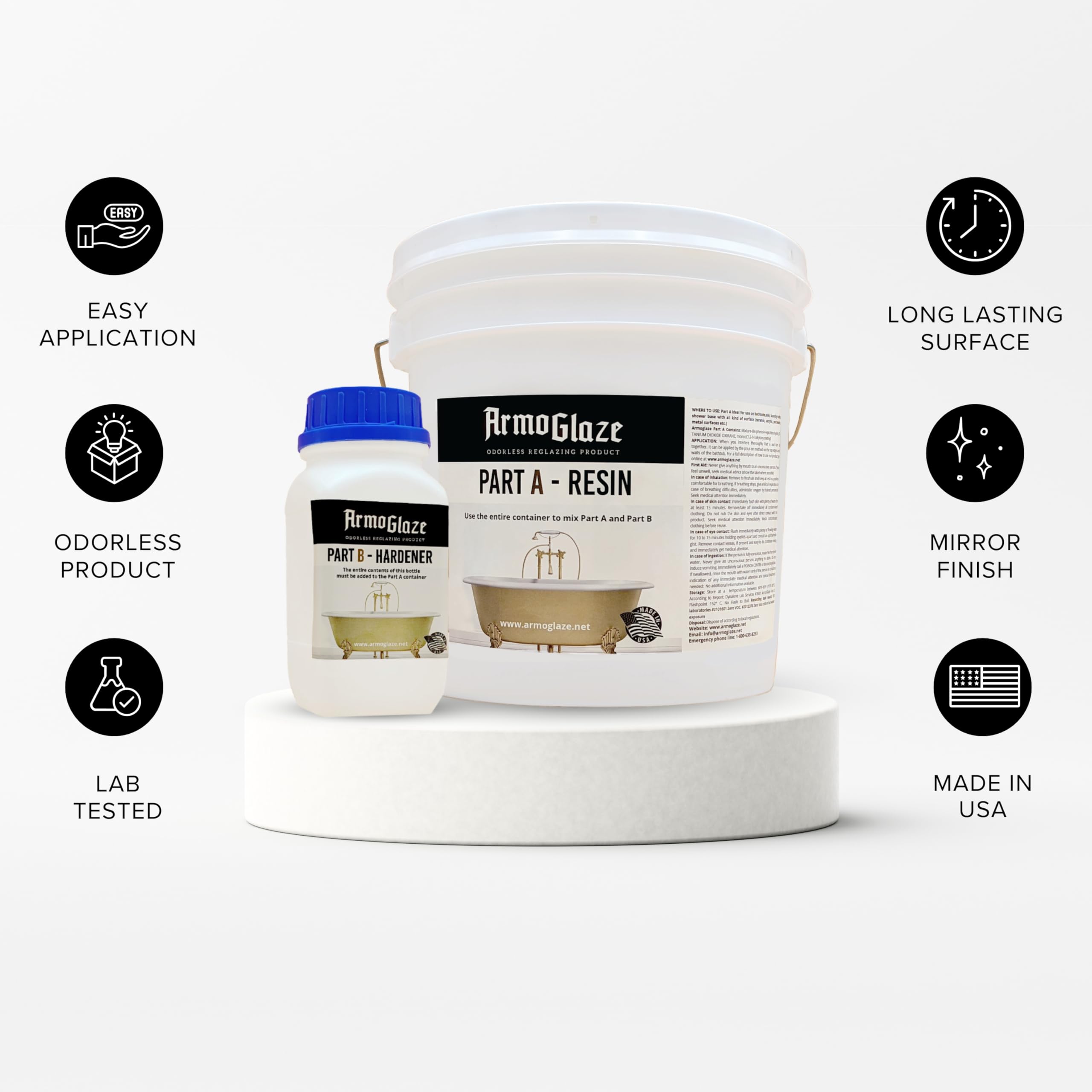 Odorless Bathtub Refinishing Kit – Durable Self-Leveling Epoxy for DIY Reglazing – Works on Porcelain, Fiberglass, Enamel, Acrylic & Cast Iron Tubs – 2.7kg (6 lbs) – Made in USA – Perfect for Bathroom Renovation & Tub Restoration Projects