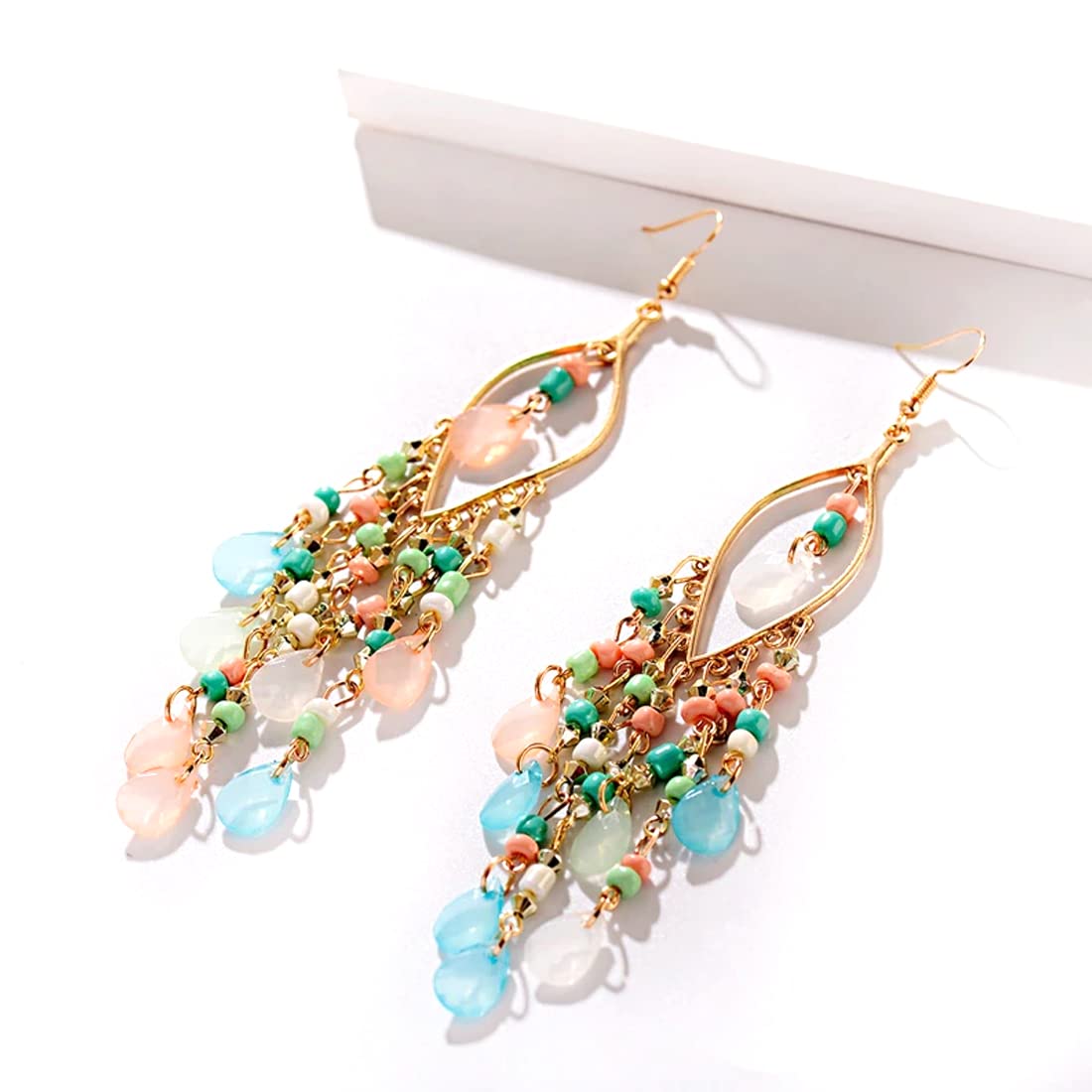 Stylish Yellow Chime Dangle Earrings for Women & Girls - Gold Plated Long Beaded Tassel Bohemian Earrings | Perfect Birthday Gift for Her, Anniversary Present for Wife | Boho Chic Jewelry for Parties, Weddings & Everyday Wear