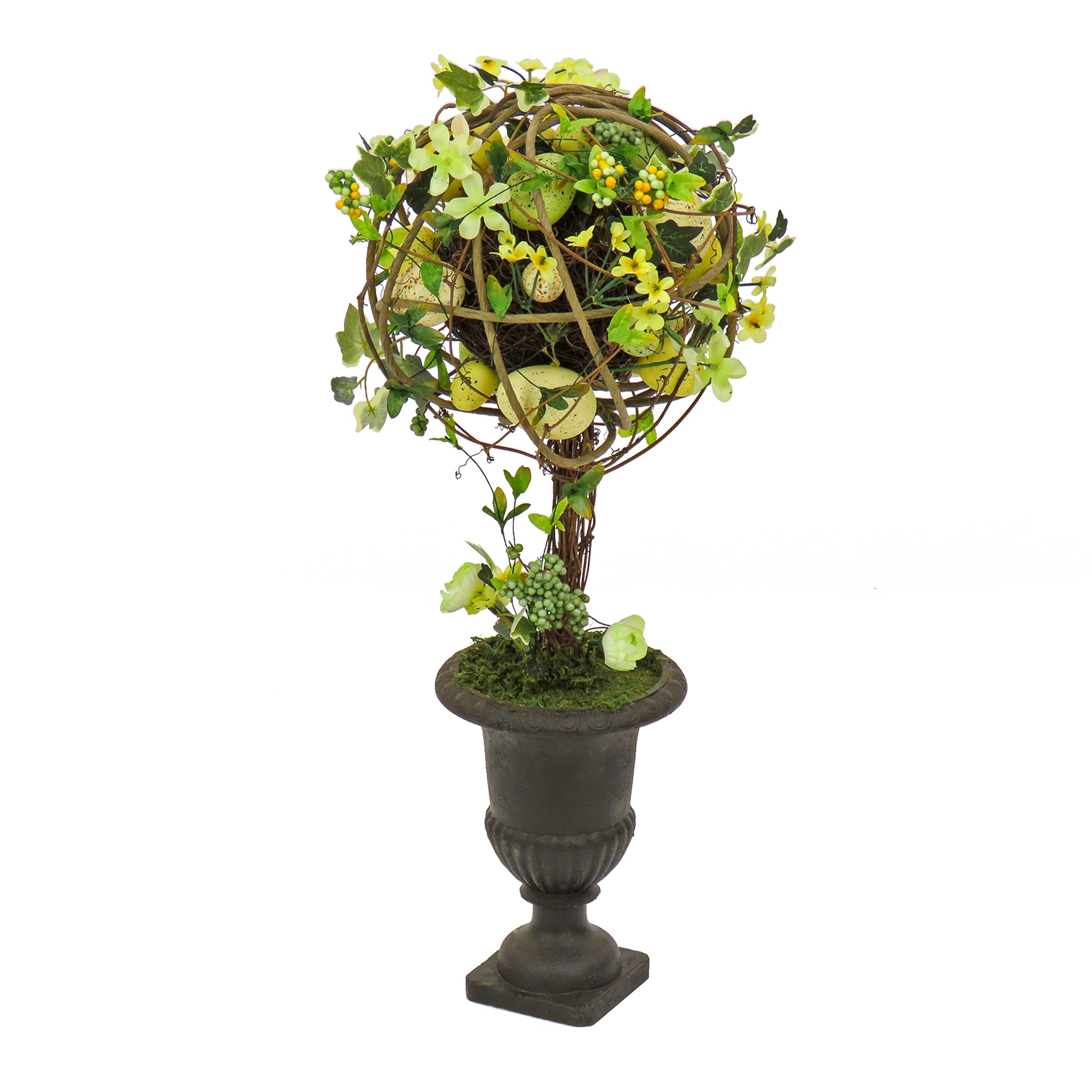 26 Inch Easter Topiary Ball in Urn - Pastel Eggs & Floral Decor for Spring, Home, and Garden Party Decorations