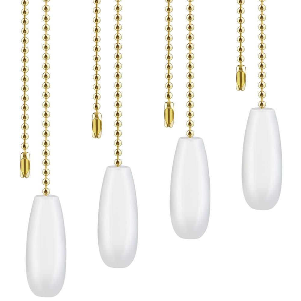 Topbuti 4 Pack Wooden Ceiling Fan Chain Pulls - White Fan Light Pull Chain Extensions for Ceiling Lights & Lamps | Easy Installation & Stylish Home Decor Upgrade