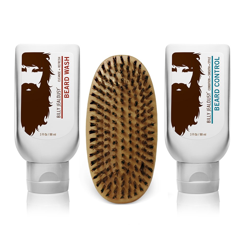 Billy Jealousy Beard Envy Facial Hair Refining Kit - Beard Wash & Boar Bristle Brush for Clean, Hydrated, Soft & Tamed Beard - Perfect for Daily Grooming & Styling at Home or Work